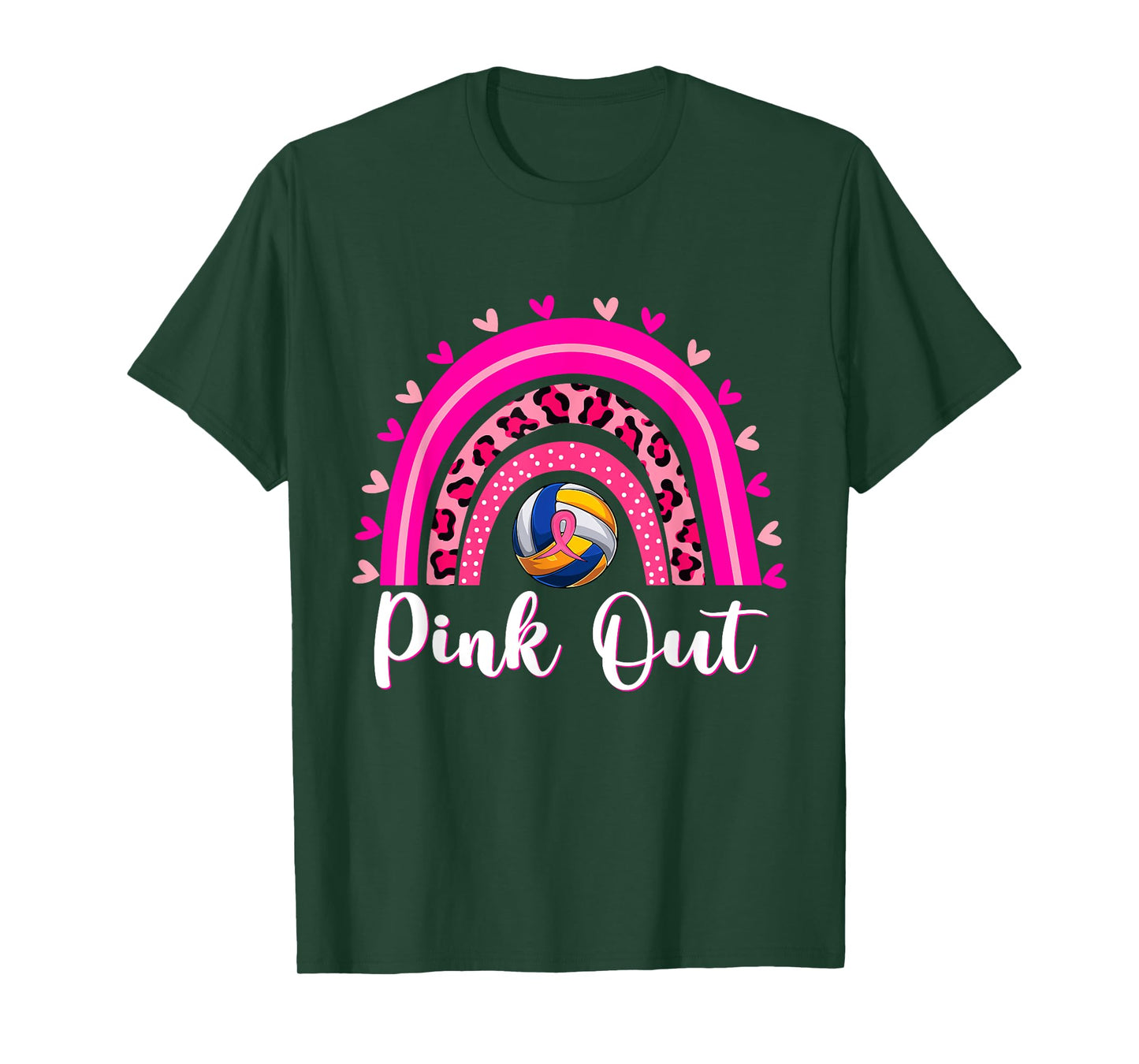 Pink Out Volleyball Lover Rainbow Breast Cancer Awareness T-Shirt