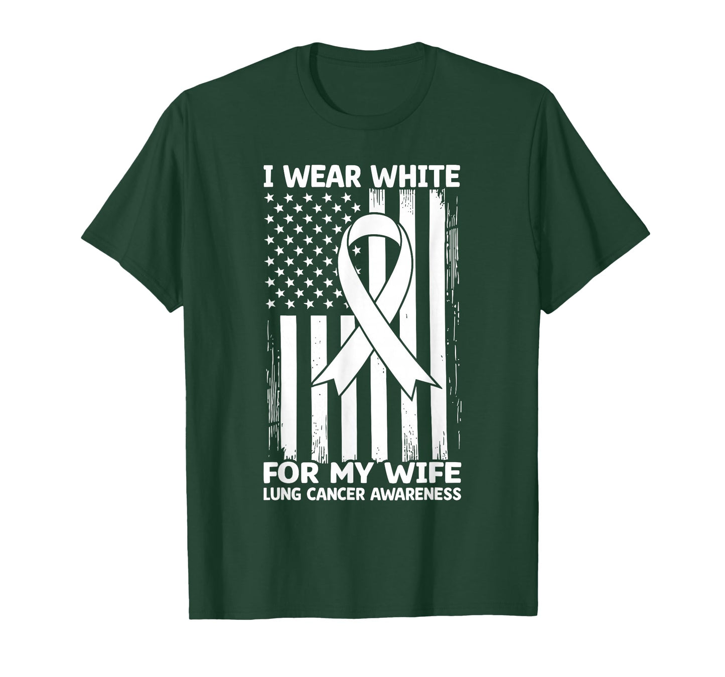 I Wear White For My Wife USA Flag Lung Cancer T-Shirt