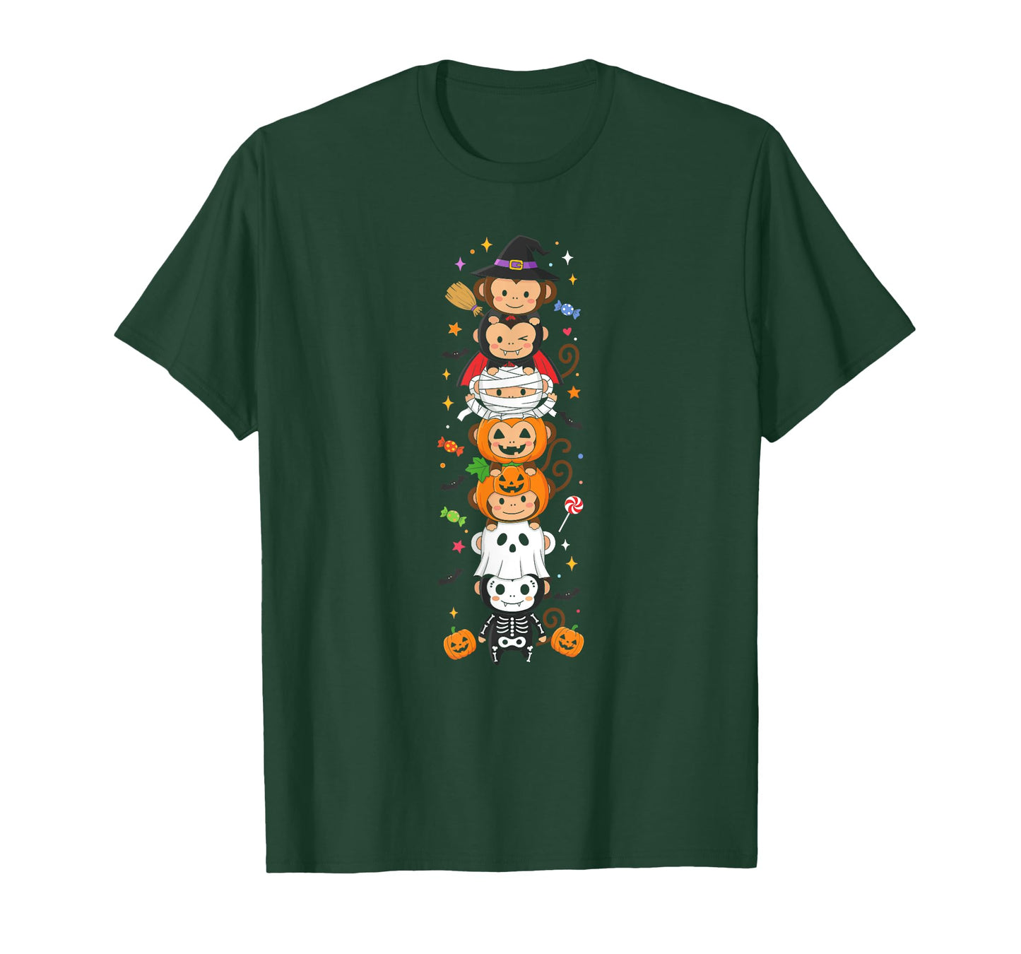 Funny Monkey Witch Vampire Ghost Halloween Kids Mens Womens T-Shirt