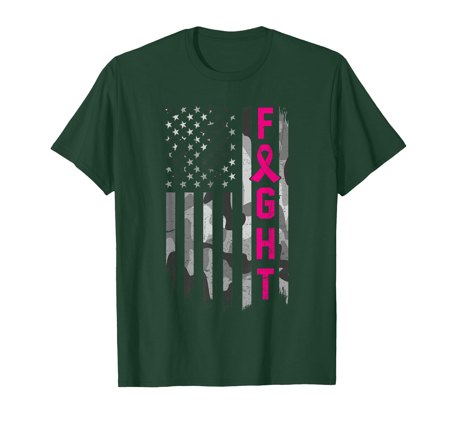 Fight Breast Cancer Awareness Warrior Flag USA Camouflage T-Shirt
