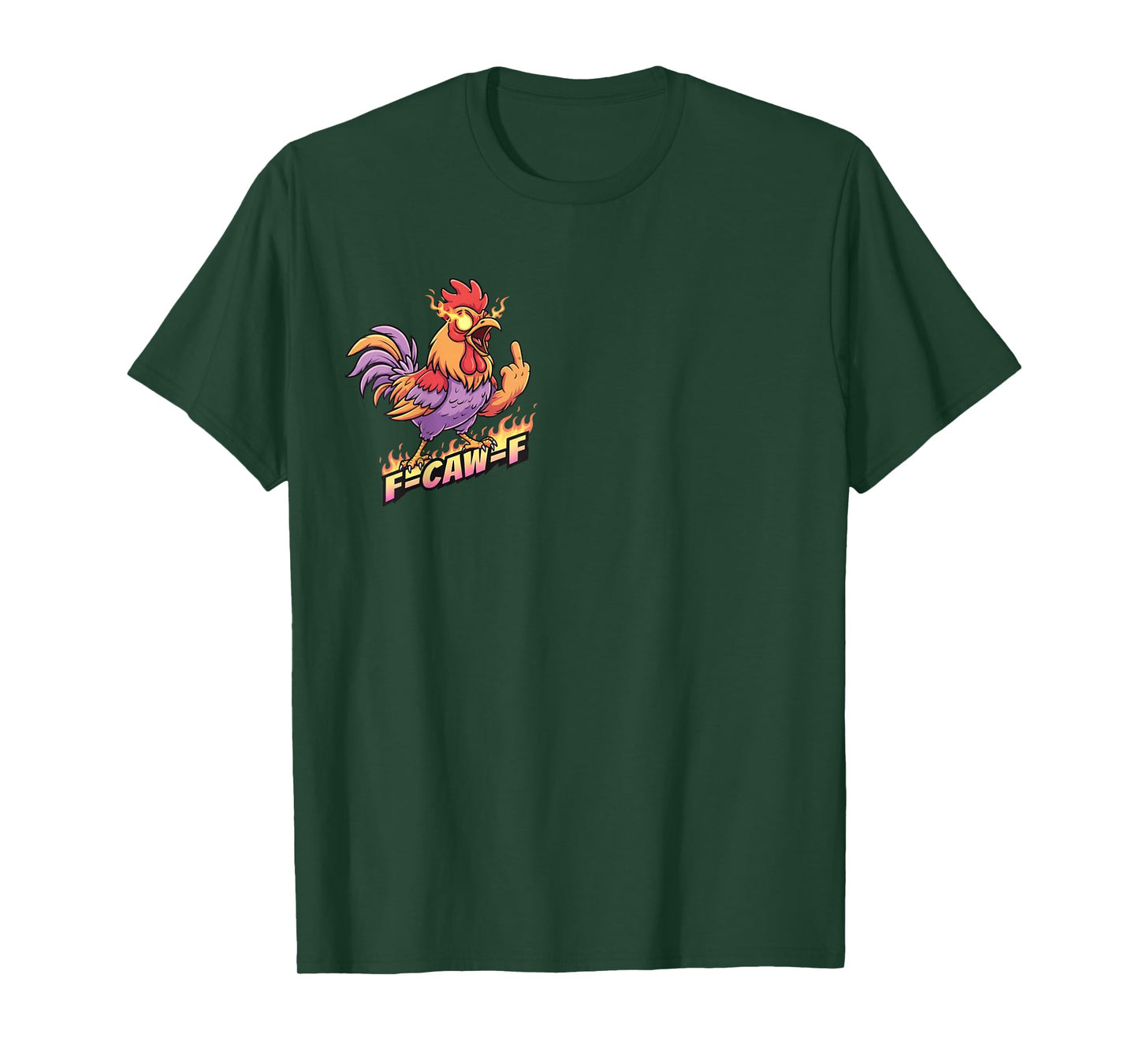 F CAW F Flame Funny Angry Chicken Cartoon Middle Finger Tee T-Shirt