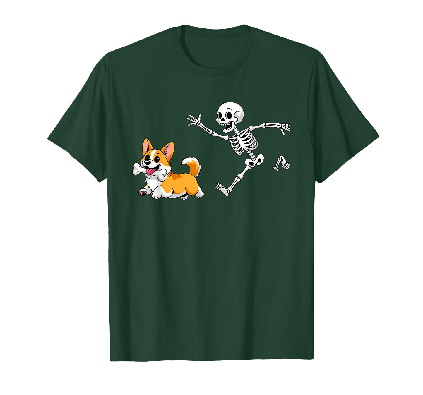 Funny Skeleton Chasing Corgi Halloween Dog Mom Pet Lover T-Shirt