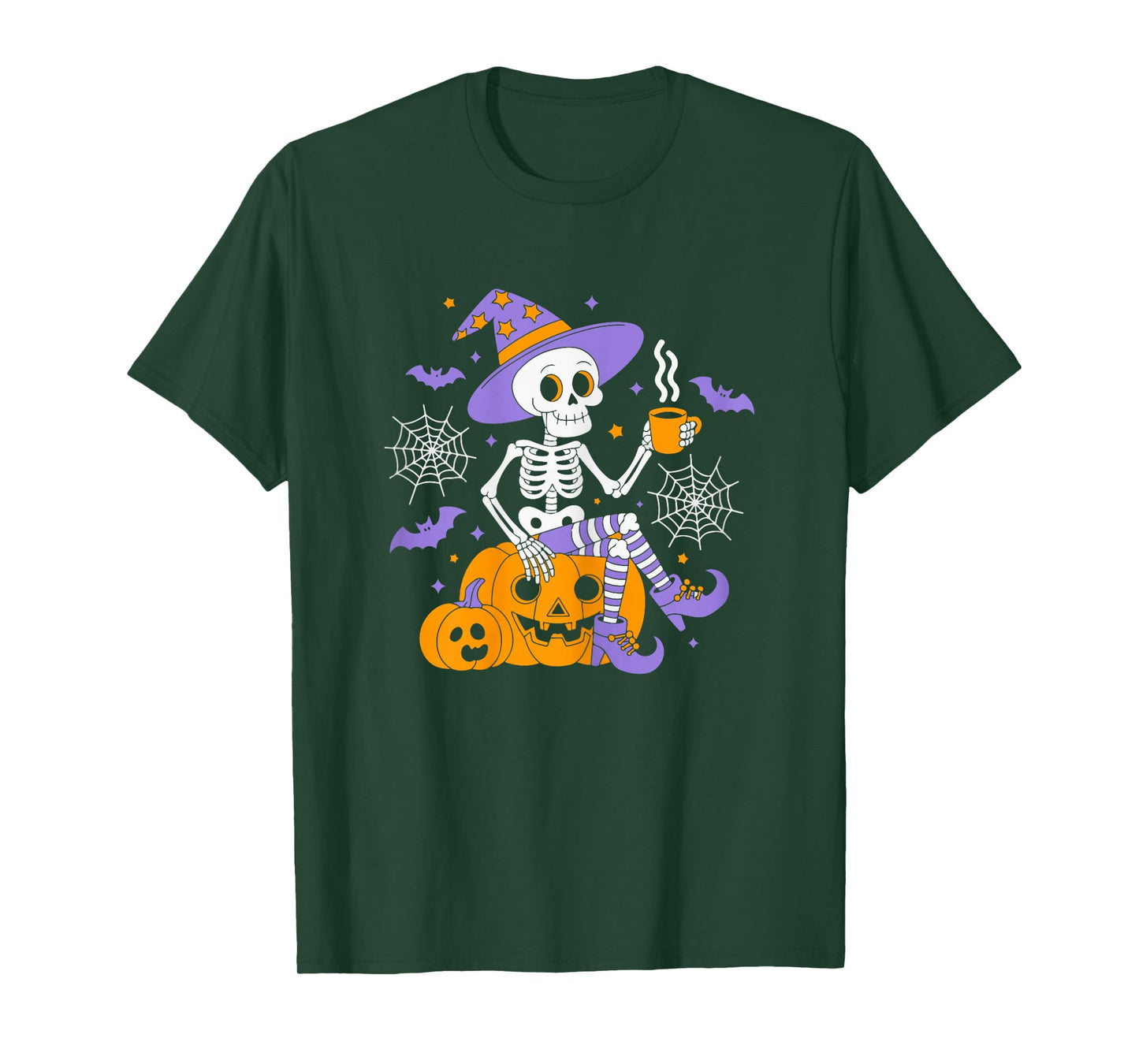 Cute Skeleton Holding Coffee Halloween Outfit for Women T-Shirt
