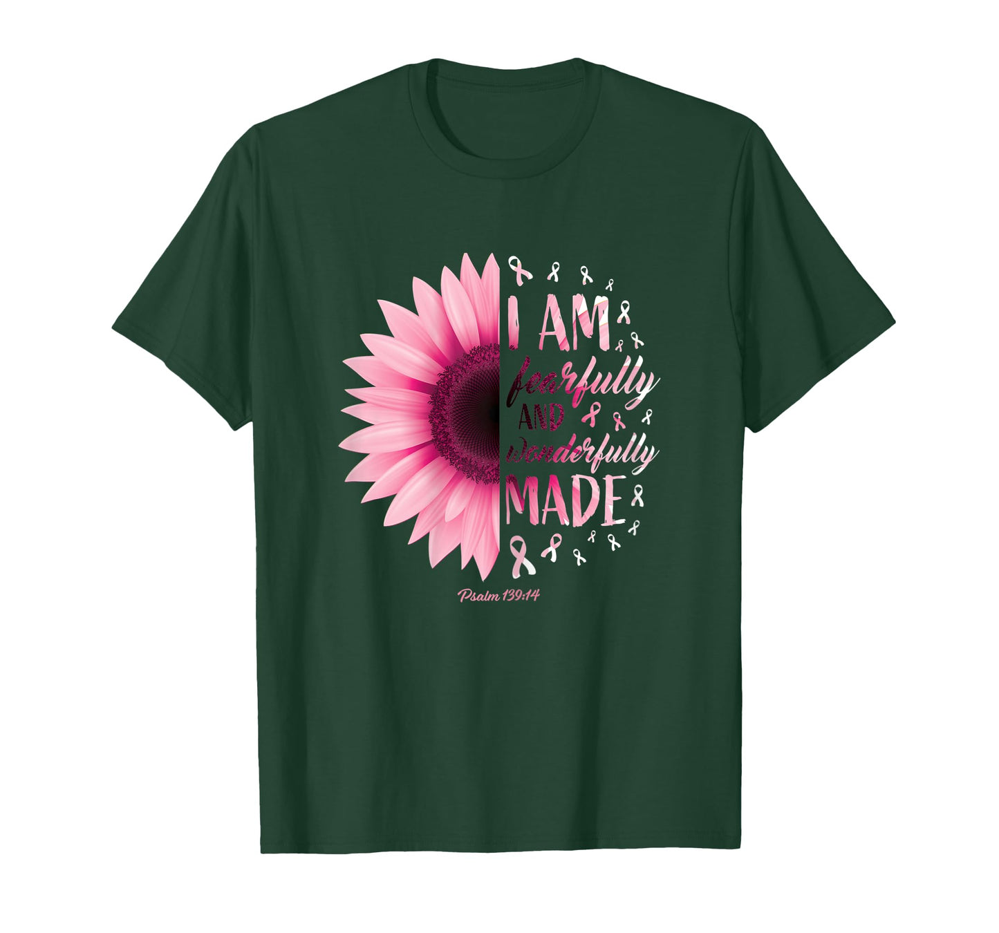 Womens Fearfully Wonderfully Made Gift Pink Breast Cancer Awareness T-Shirt