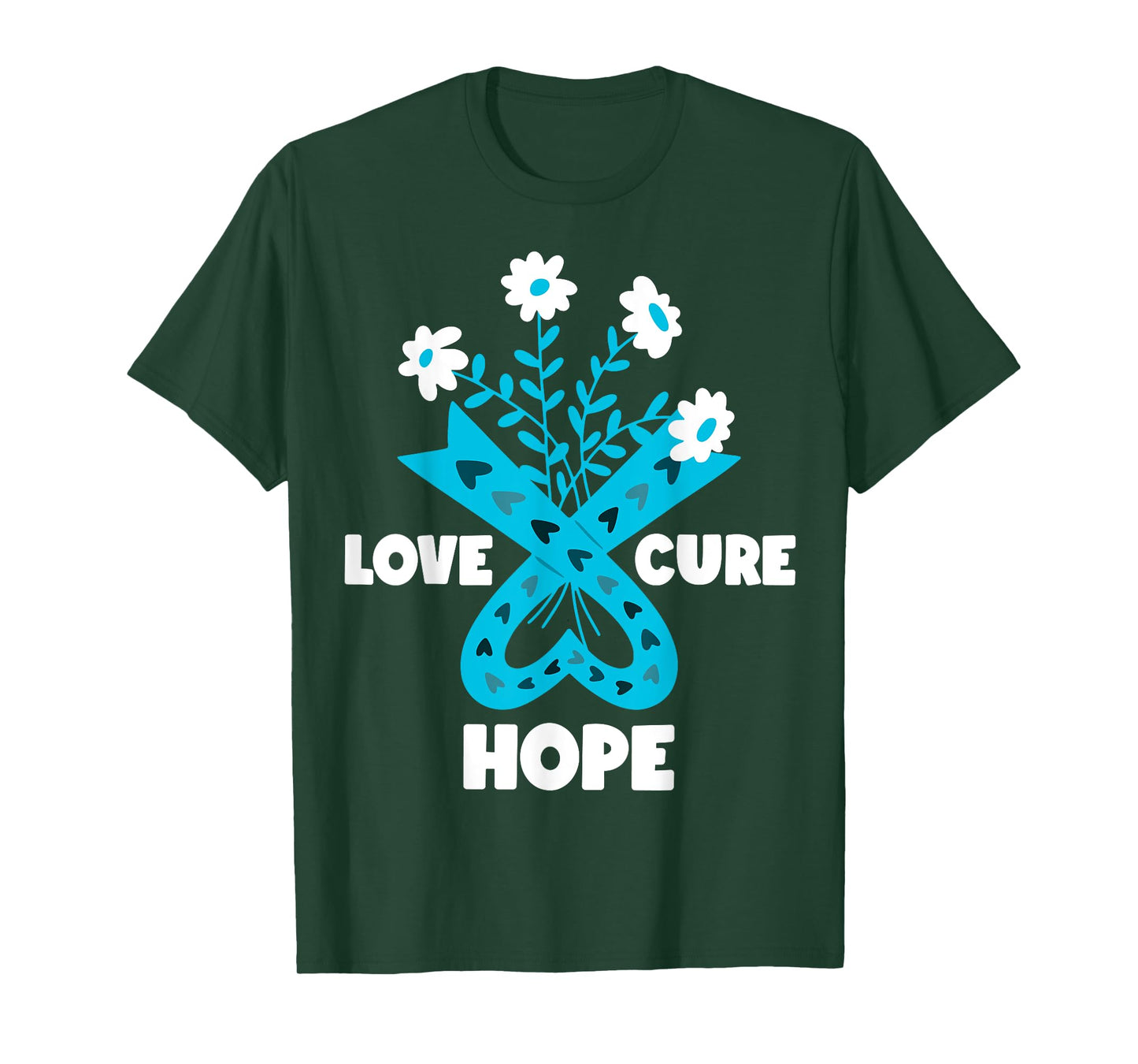 Faith Hope Love Cure Ovarian Cancer Awareness Teal Ribbon T-Shirt