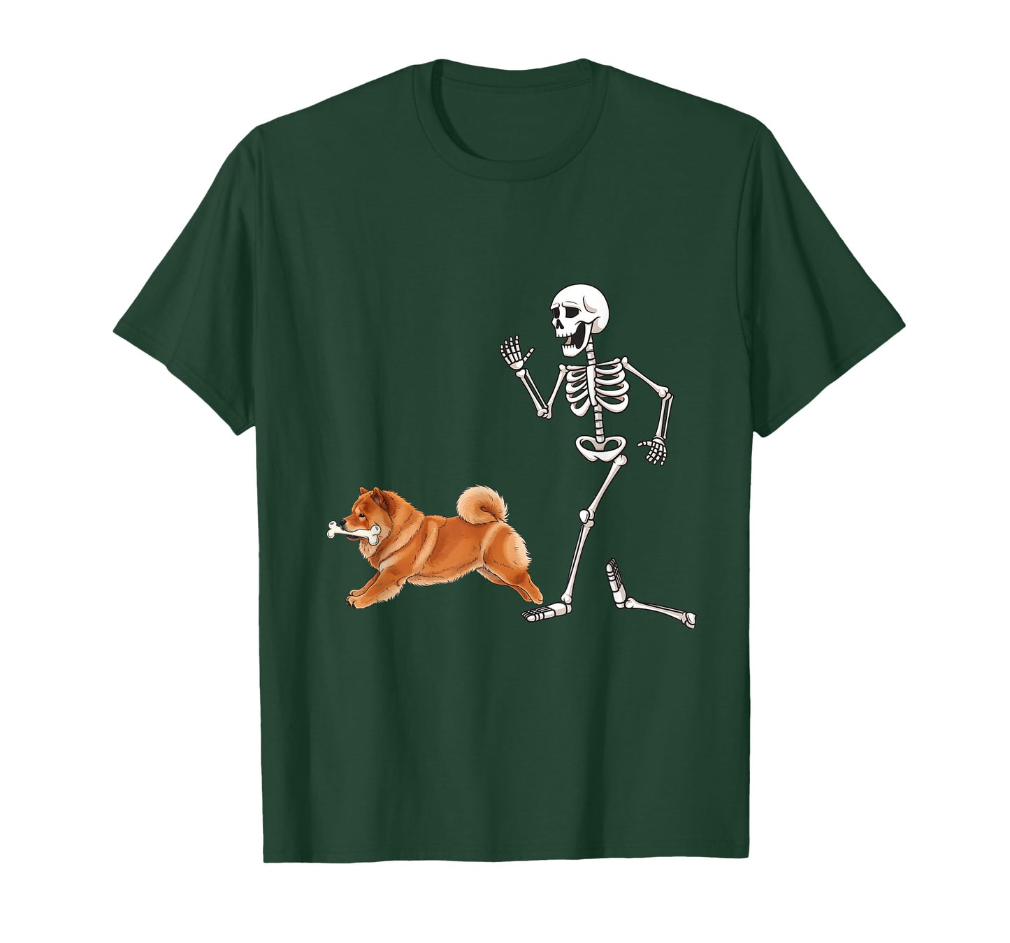 Funny Halloween Chow Chow and Skeleton T-Shirt