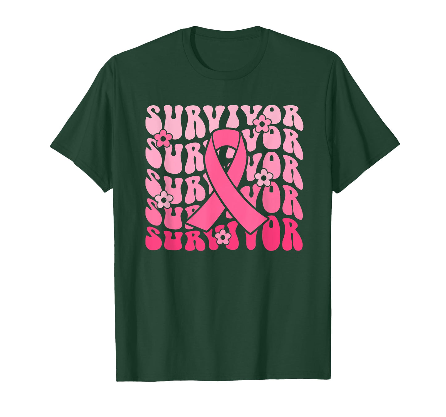 Groovy Pink Ribbon Breast Cancer Awareness Month Survivor T-Shirt