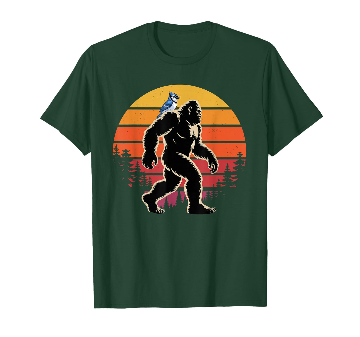 Blue Jay Bird Watching Sasquatch Bigfoot Vintage Retro Funny T-Shirt