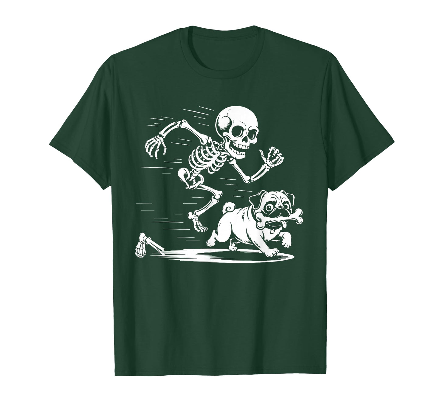 Funny Skeleton Chasing Pug Halloween Puppy Lover Costume Men T-Shirt