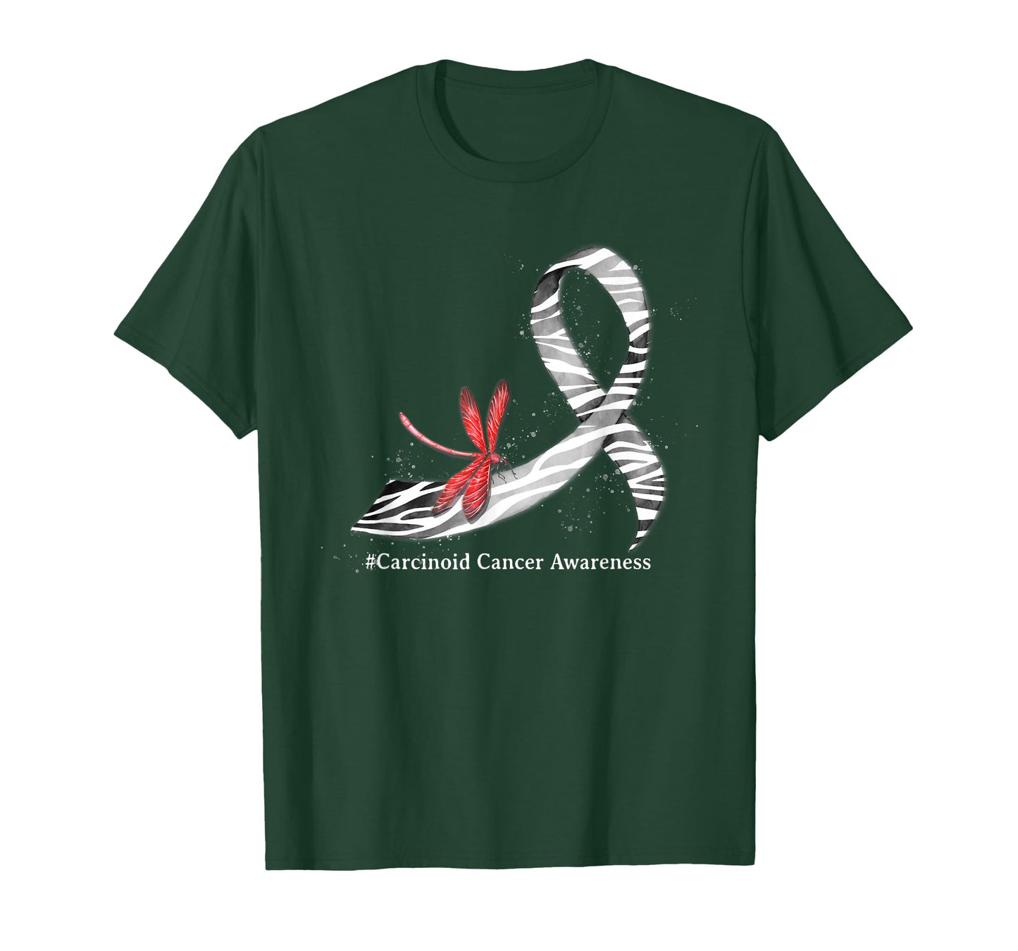 Hippie Dragonfly Zebra Ribbon Carcinoid Cancer Awareness T-Shirt