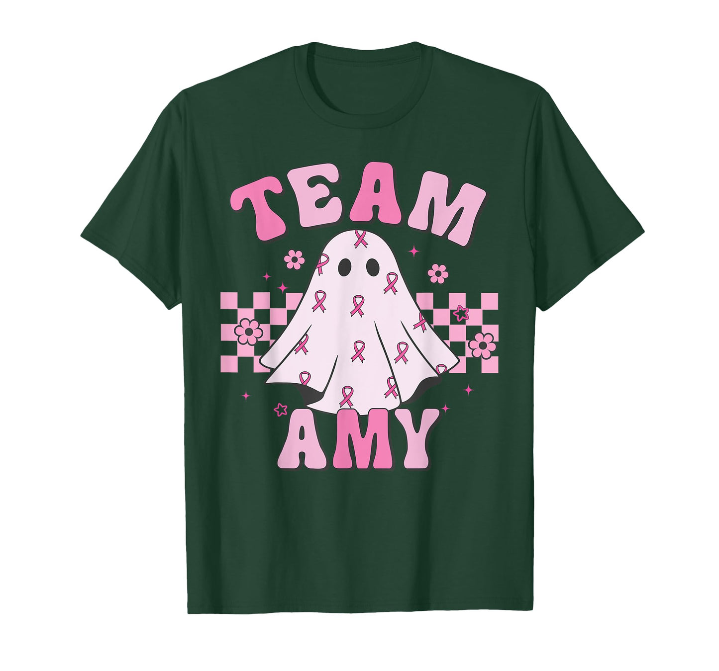 Team Amy, Breast Cancer Awareness Halloween Groovy Ghost T-Shirt