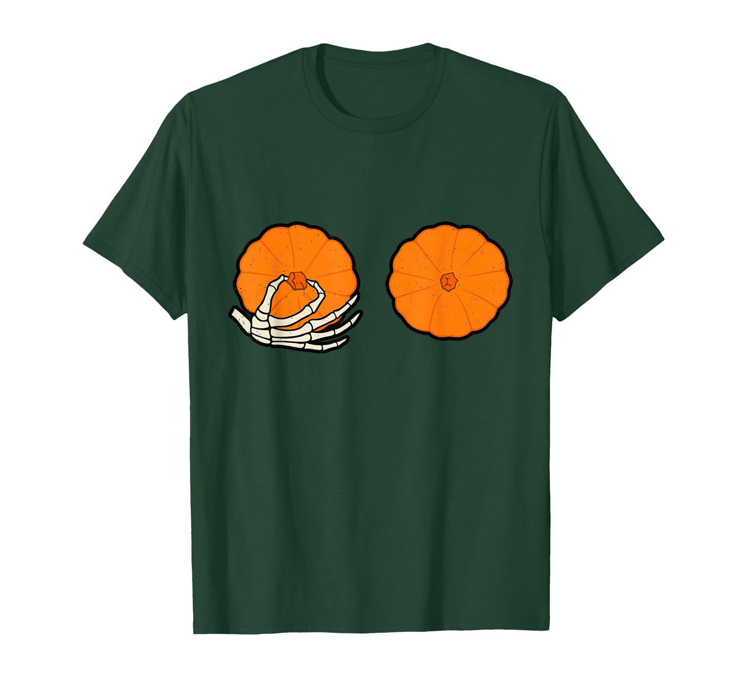 Pumpkin Breast Halloween Funny Skeleton Hand Women T-Shirt