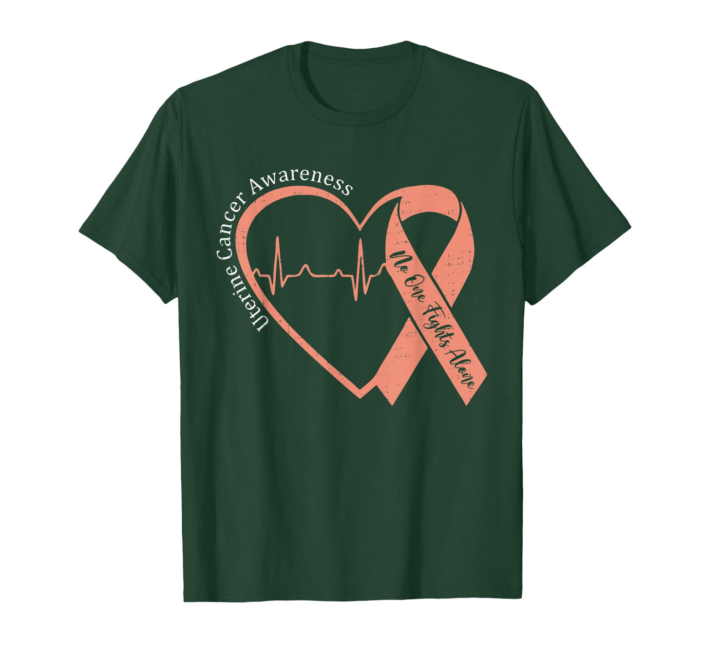 Uterine Cancer Awareness Heart Ribbon Peach Support T-Shirt