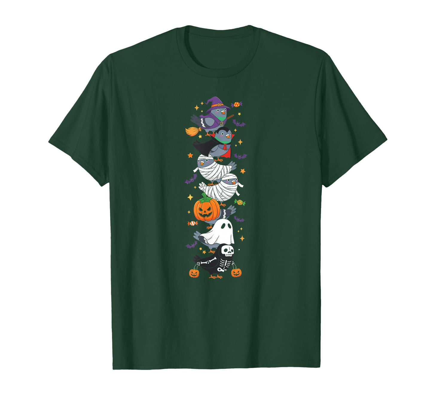 Funny Pigeon Witch Vampire Ghost Halloween Kids Mens Womens T-Shirt