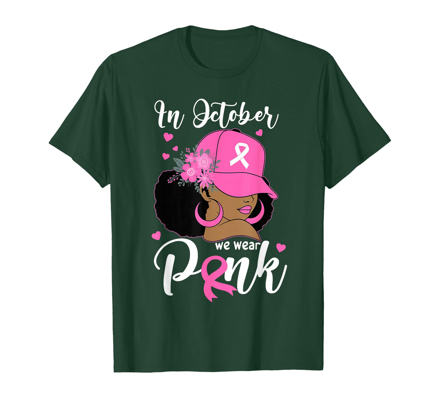 In October We Wear Pink Breast Cancer Awareness Black Women T-Shirt