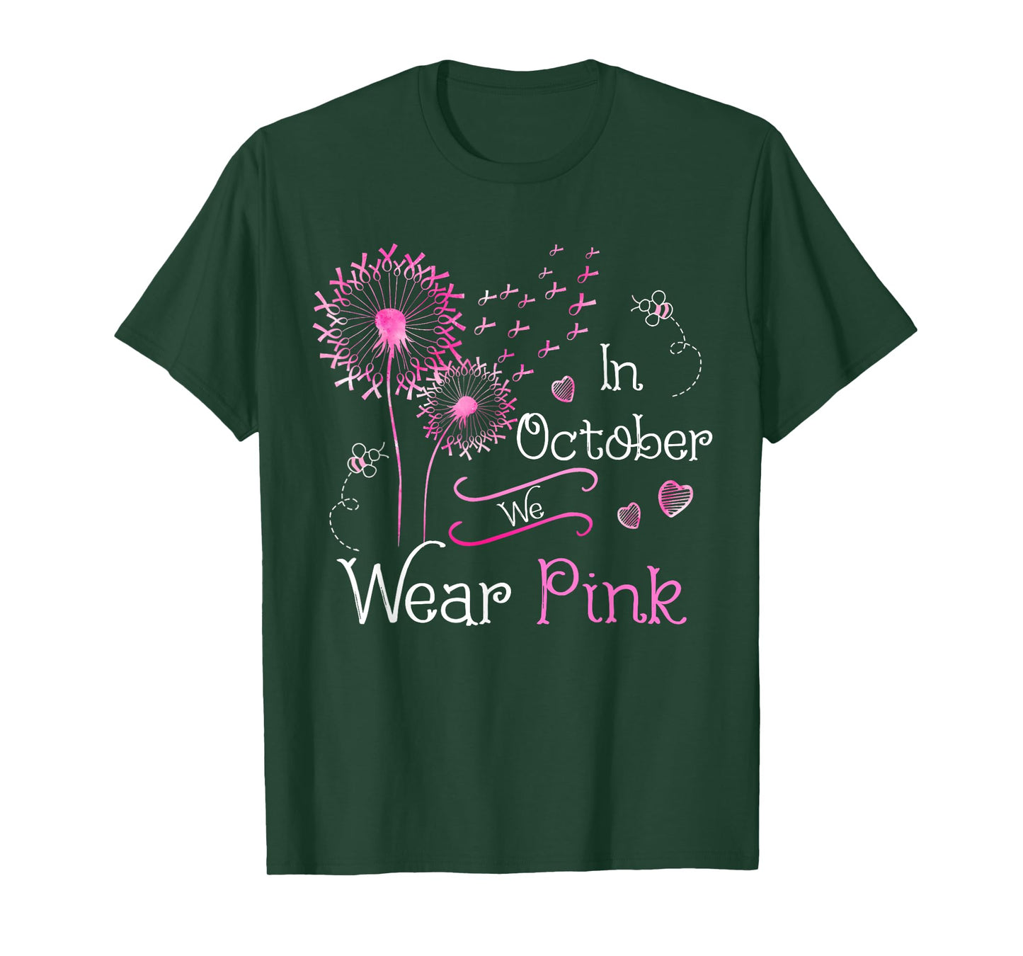 In October We Wear Pink Dandelion Breast Cancer Awareness T-Shirt