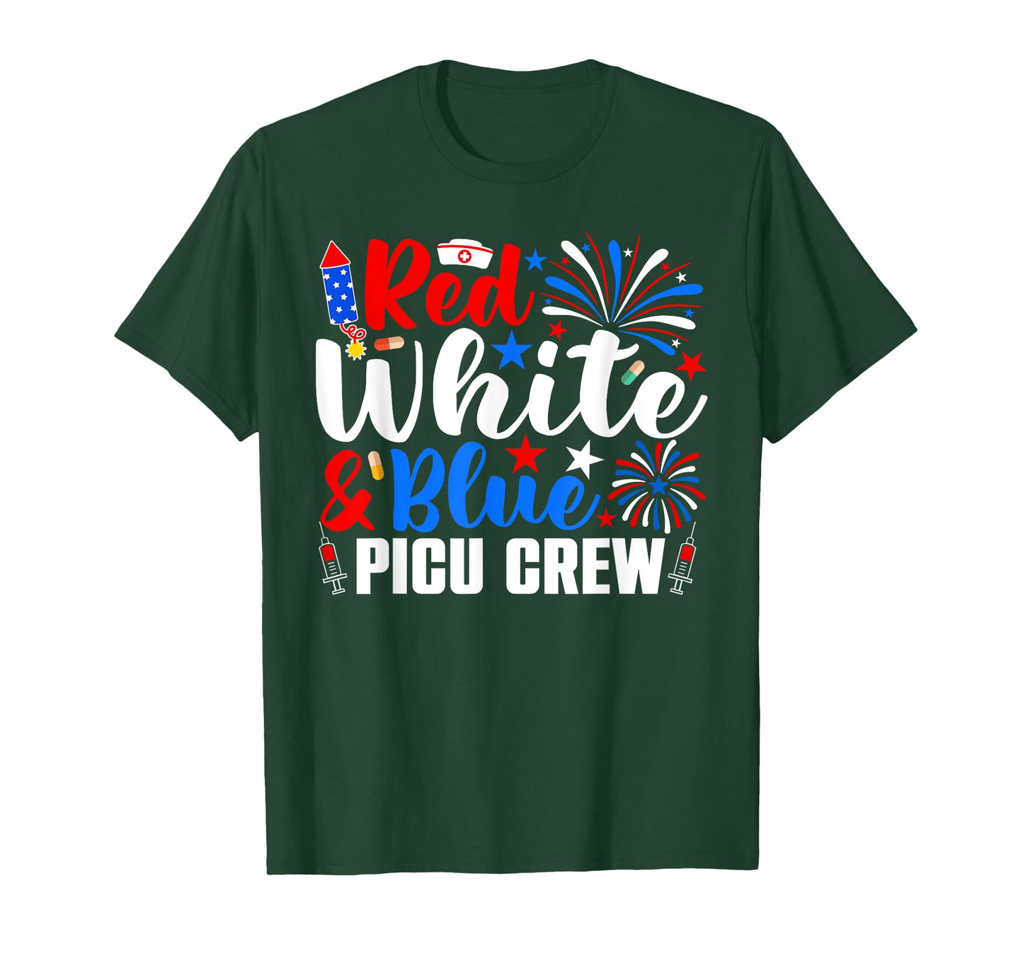 Red White And Blue PICU Crew Funny 4th Of July Nurse T-Shirt