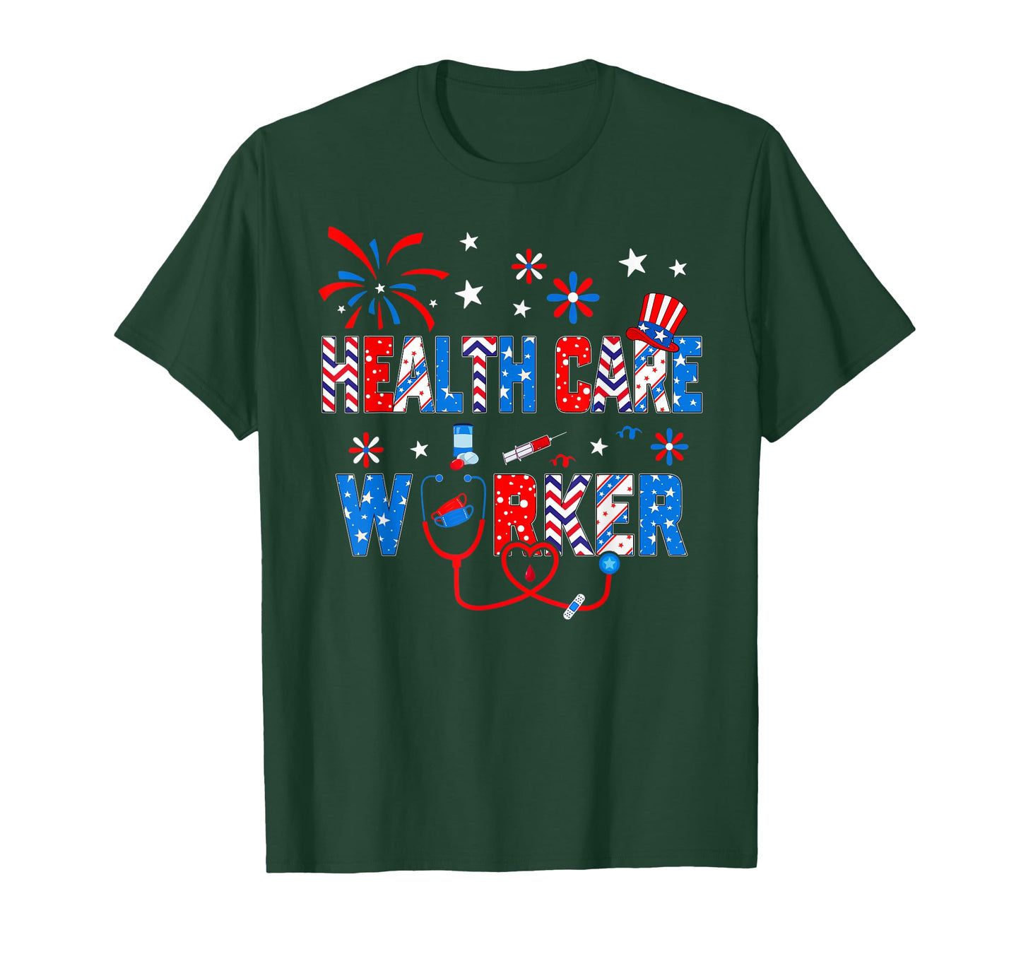 4th Of July For Women Stethoscope Health Care Worker Nurse T-Shirt