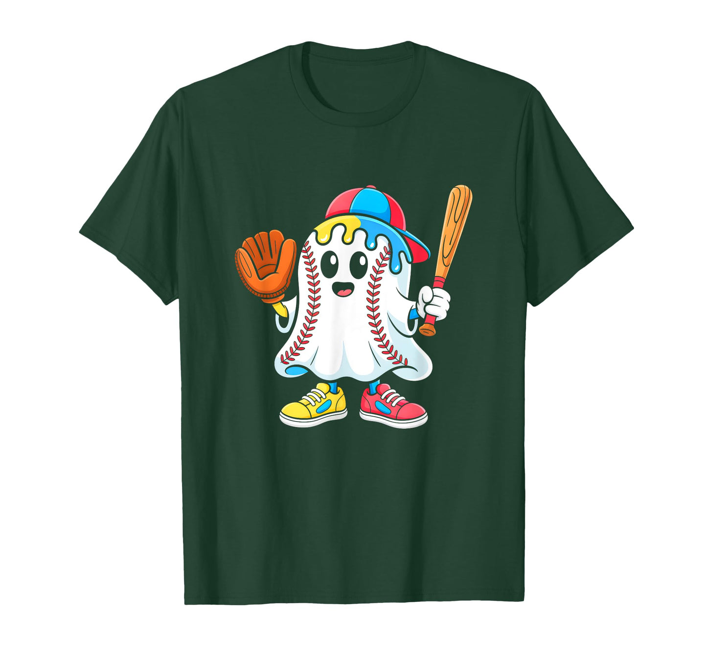 Ice Cream Drip Ghost Baseball Spots Baseball Drip Halloween T-Shirt