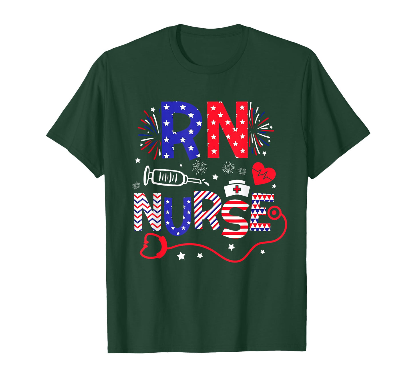 RN Nurse 4th Of July Patriotic American Flag Stethoscope T-Shirt
