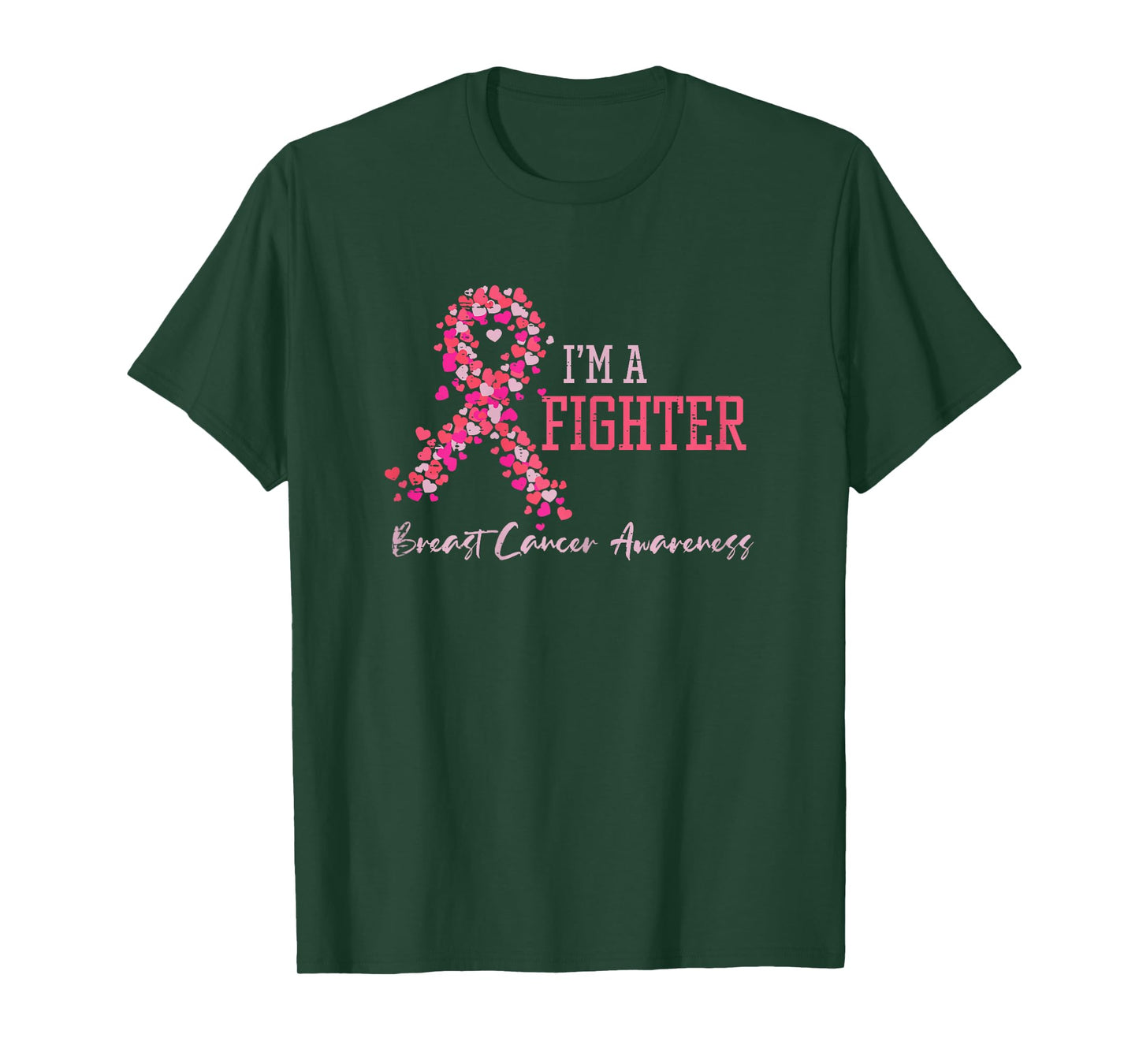 Fighter Pink Ribbon Hearts Breast Cancer Awareness Women T-Shirt