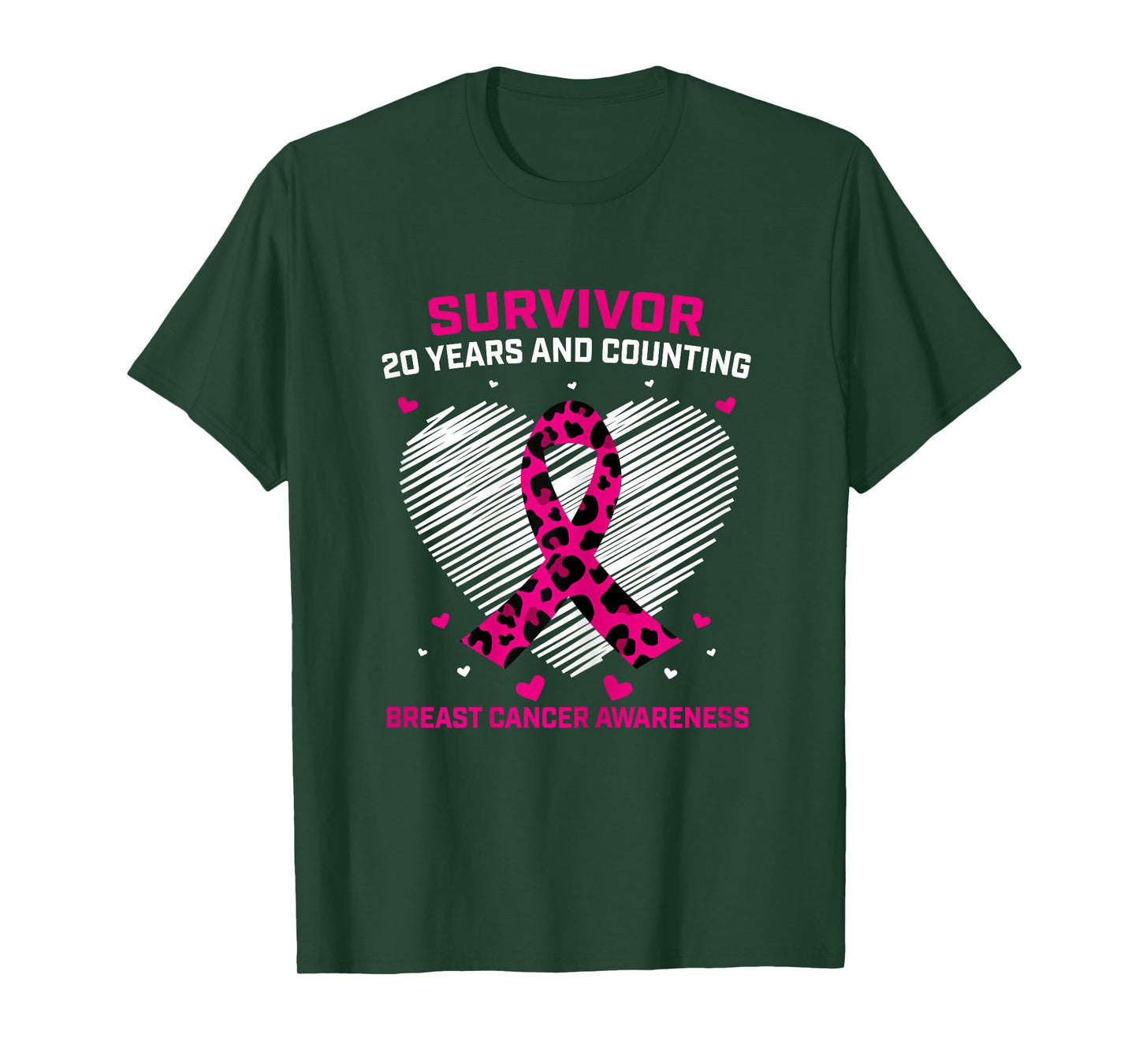 20 Year Survivor Pink Cheetah Print Breast Cancer Awareness T-Shirt