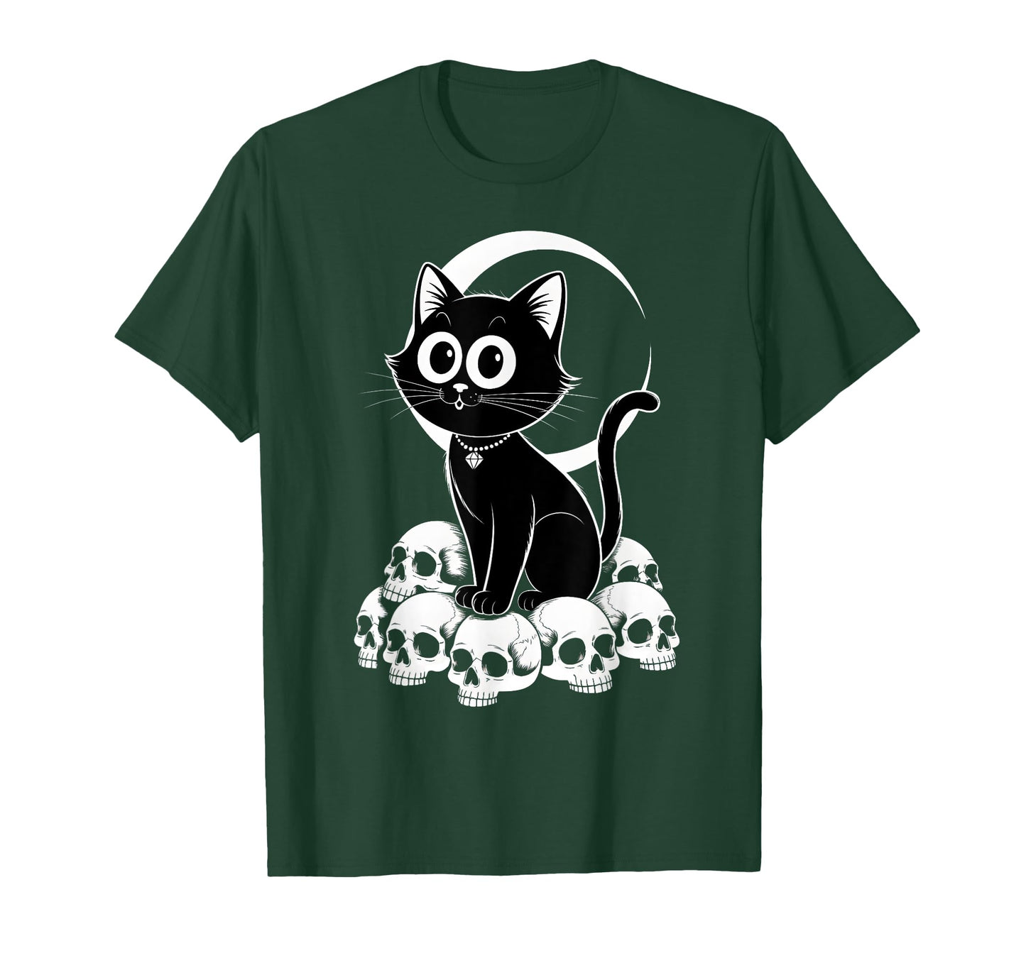 Retro Black Cat Scary Moon Halloween Skull Costume Men Women T-Shirt