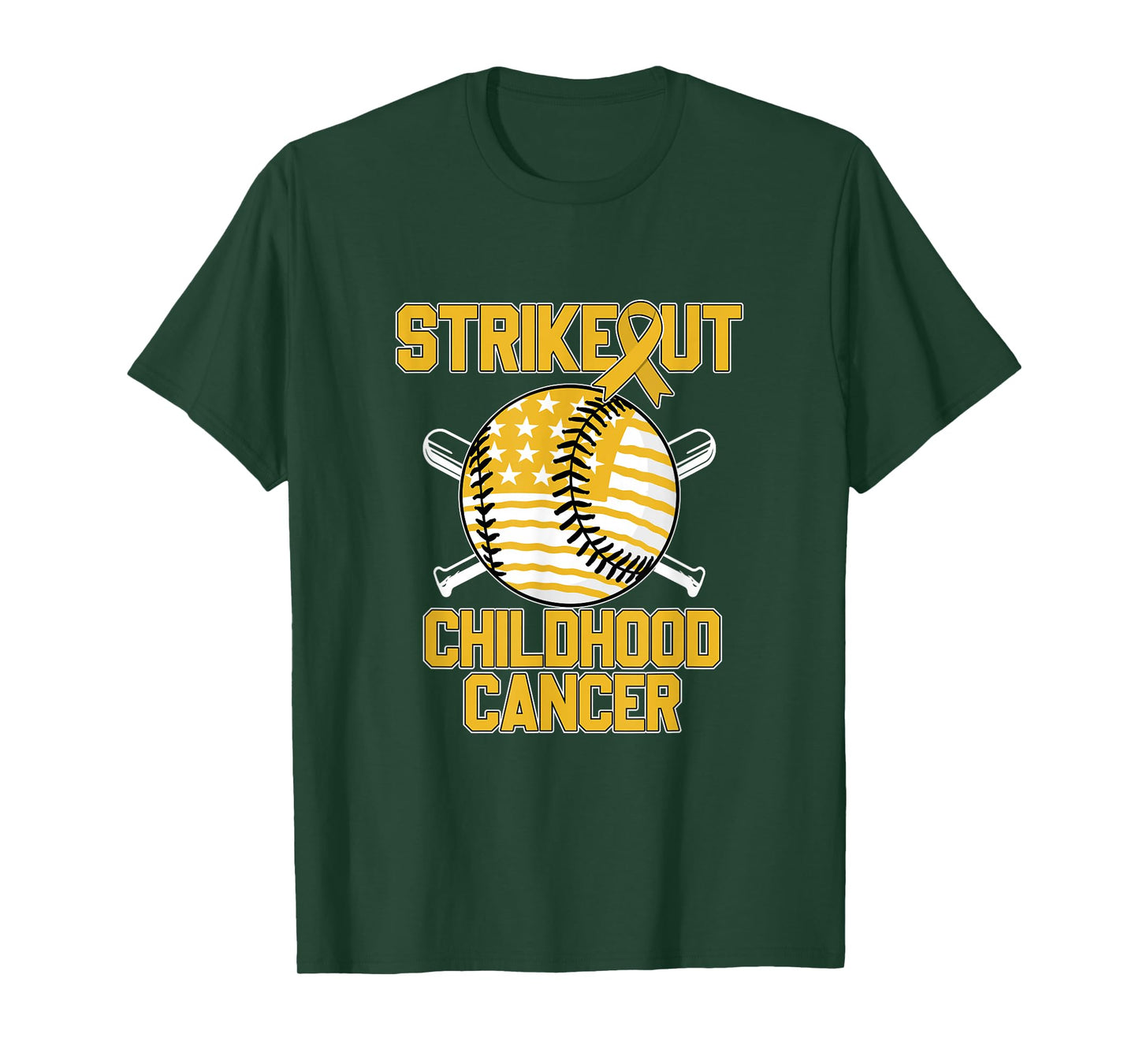 American Flag Strikeout Childhood Cancer Baseball T-Shirt