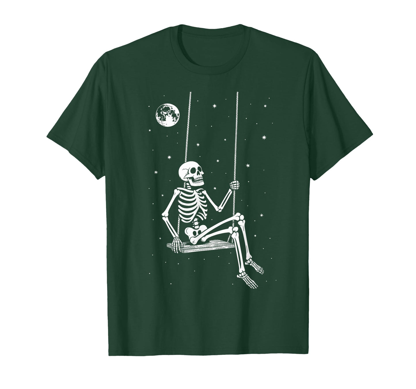 Spooky Skeleton Swing Moon Halloween Gothic Night Sky T-Shirt