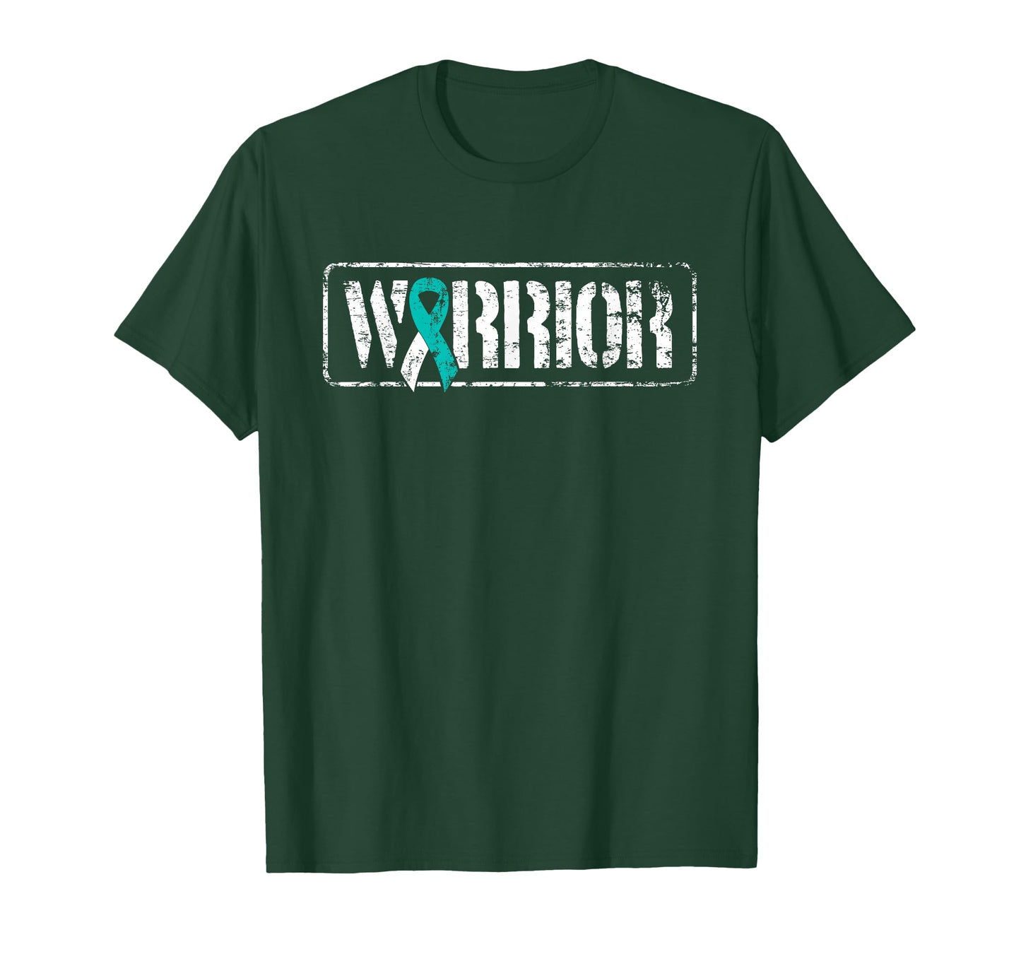 Cervical Cancer Warrior - Teal White Military-Style Ribbon T-Shirt