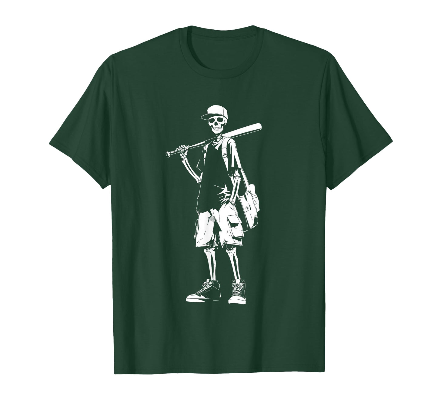 Skeleton Baseball Graphic Halloween Spooky Scary T-Shirt