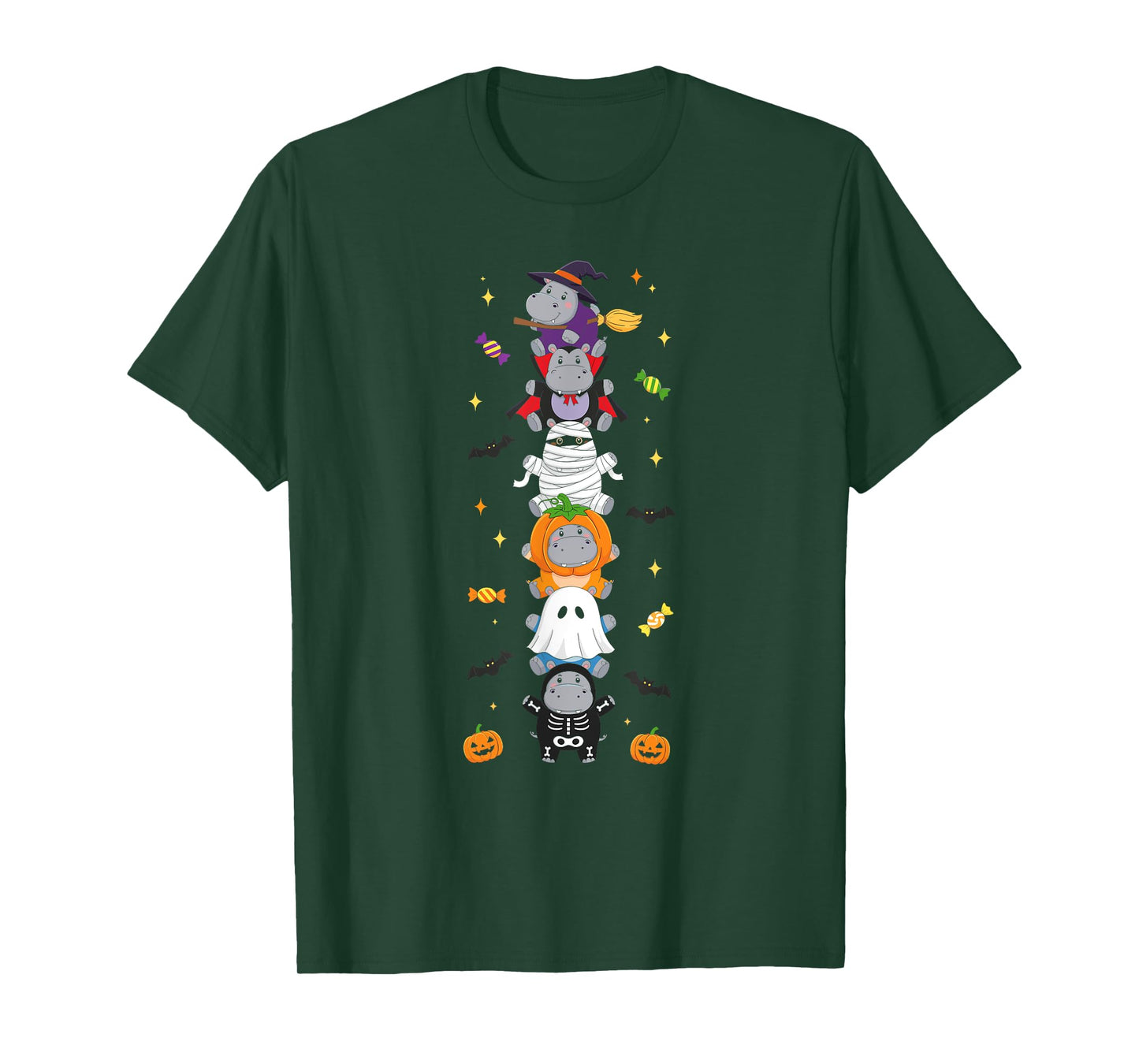 Funny Hippo Witch Vampire Ghost Halloween Kids Mens Womens T-Shirt