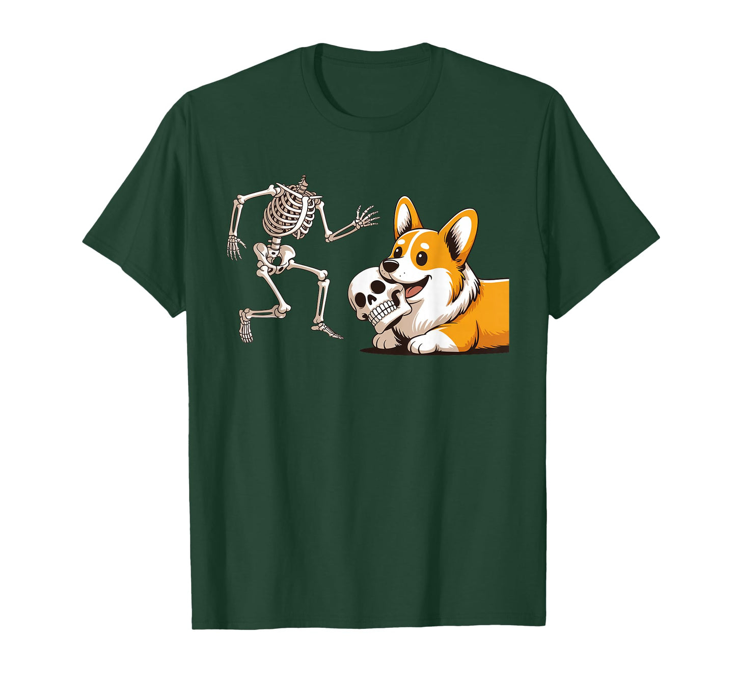 Funny Skeleton Chasing Corgi Halloween Dog Mom Pet Lover T-Shirt