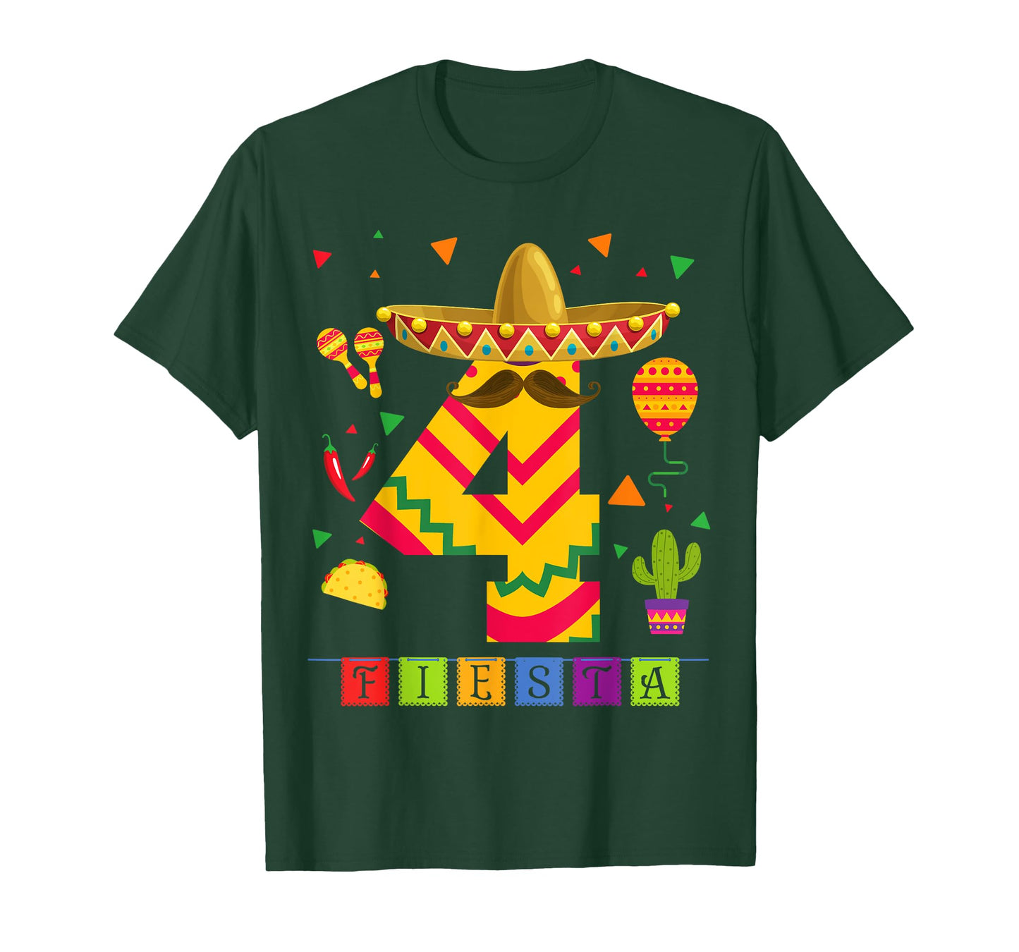 Kids 4th Birthday Fiesta Mexican Themed Party 4 Year Old Boy T-Shirt