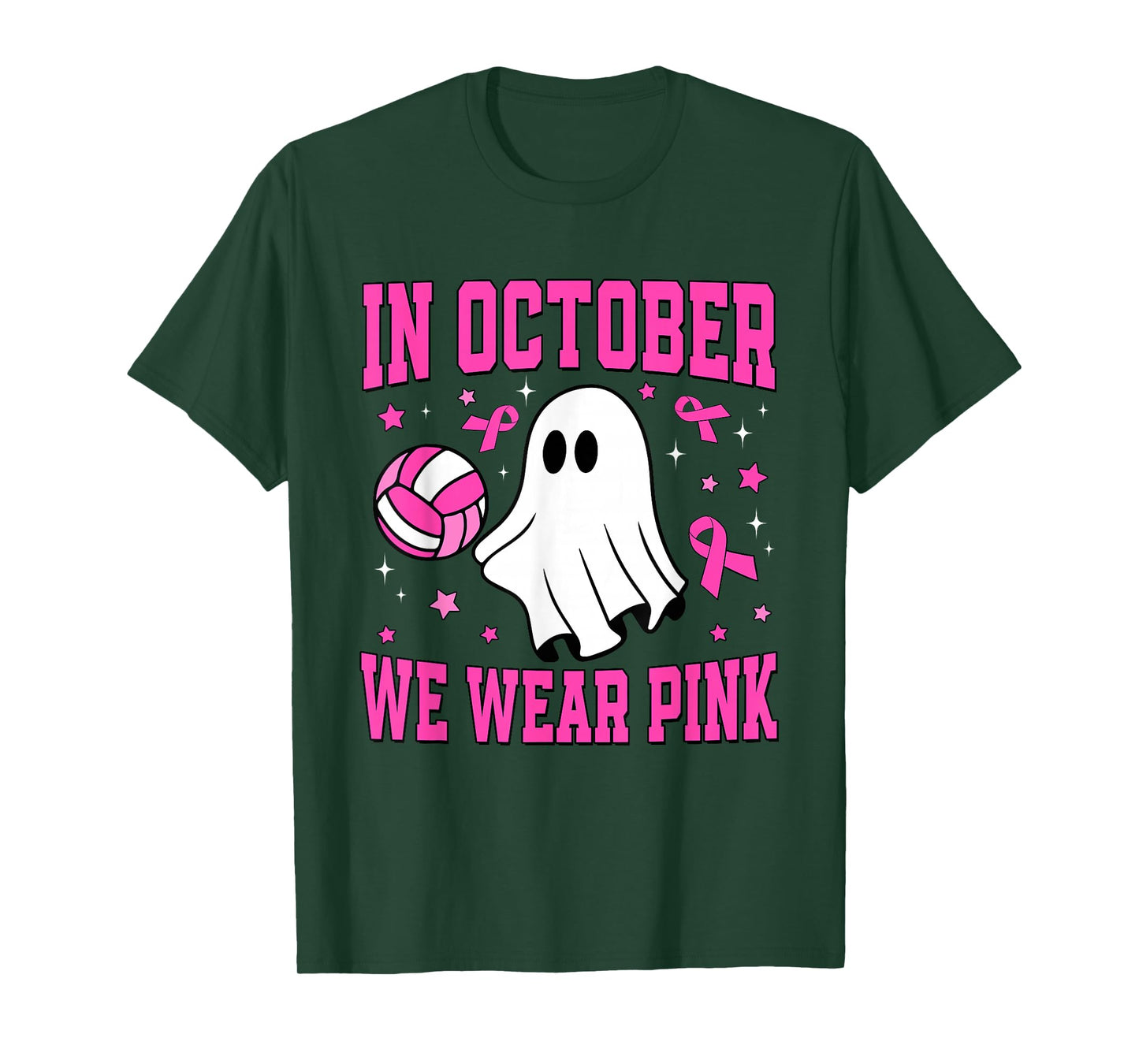 In October We Wear Pink Ghost Volleyball Breast Cancer T-Shirt