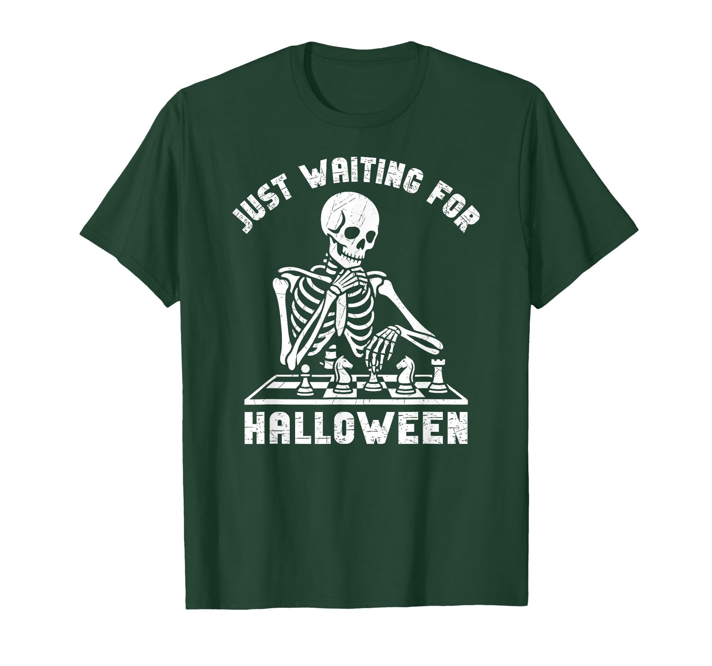 Just Waiting On Halloween Skeleton Chess Player T-Shirt