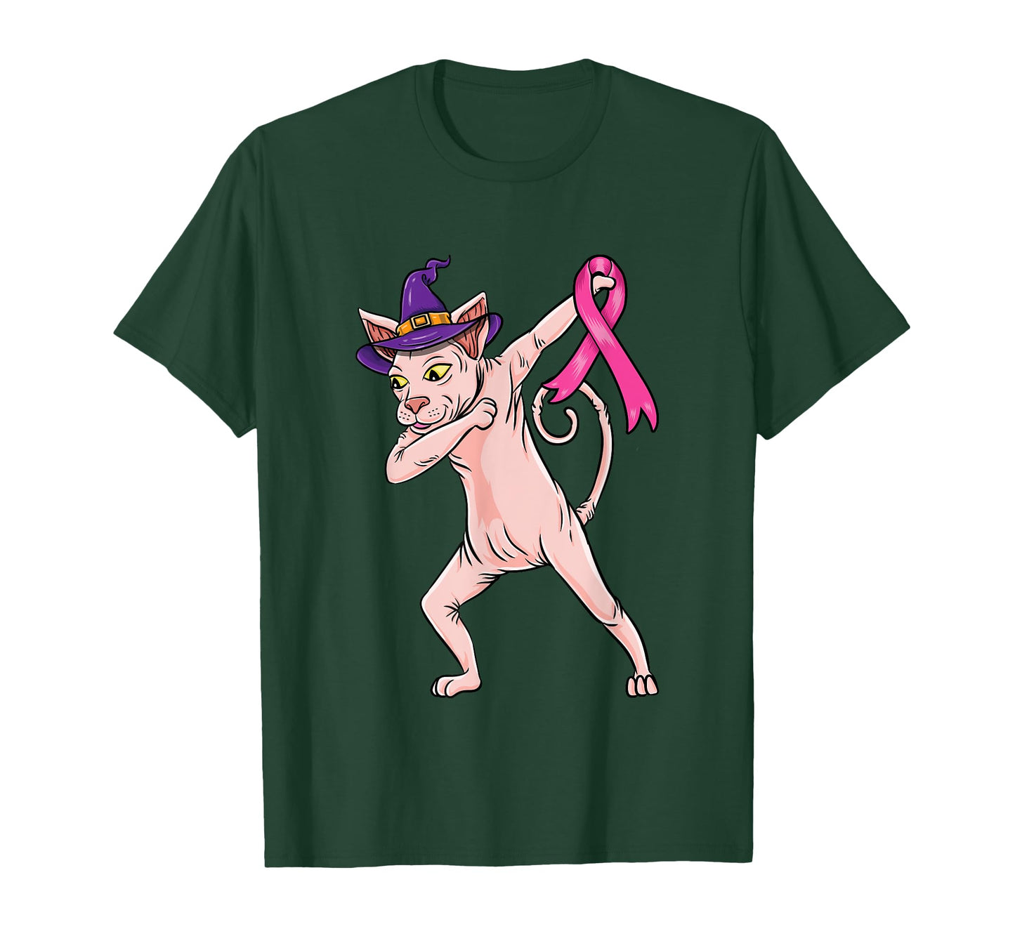 Dabbing Witch Sphynx Cat Breast Cancer Halloween T-Shirt