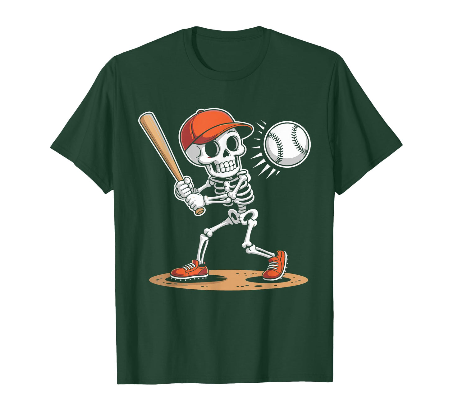 Skeleton Batting Baseball Halloween Boys Men Kids T-Shirt