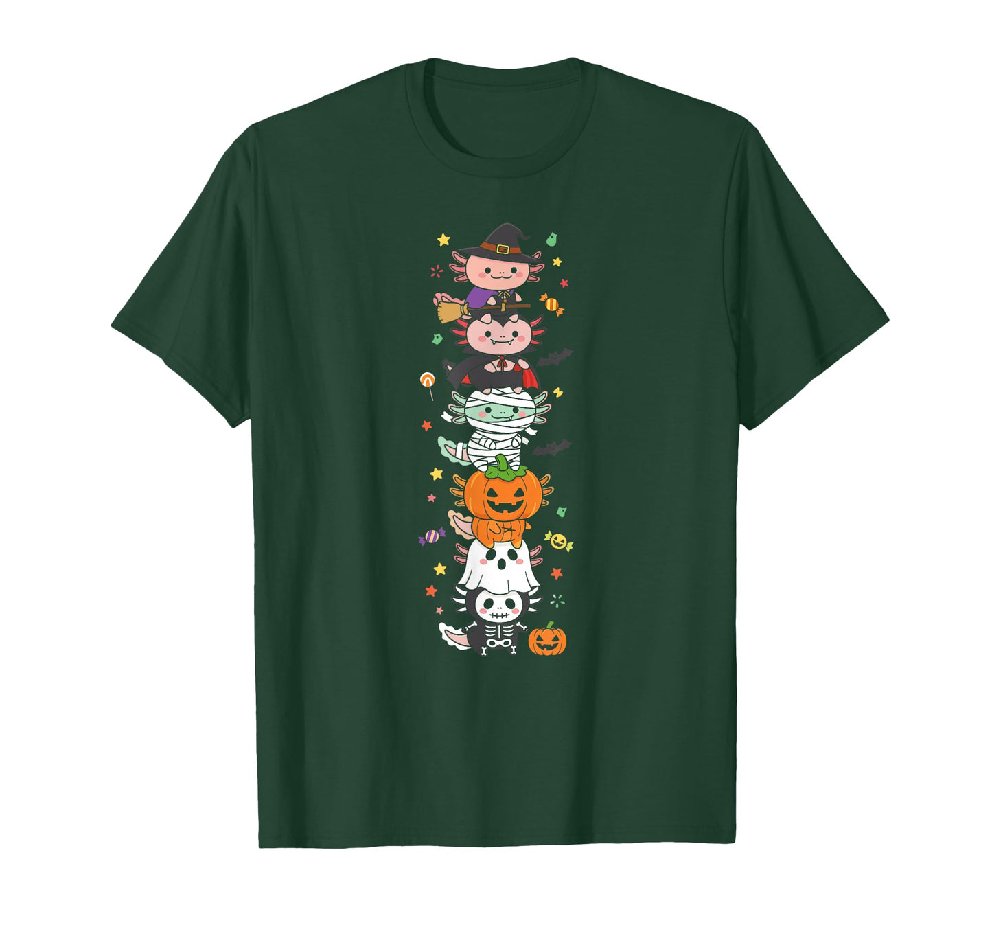 Funny Axolotl Witch Vampire Ghost Halloween Kids Mens Womens T-Shirt
