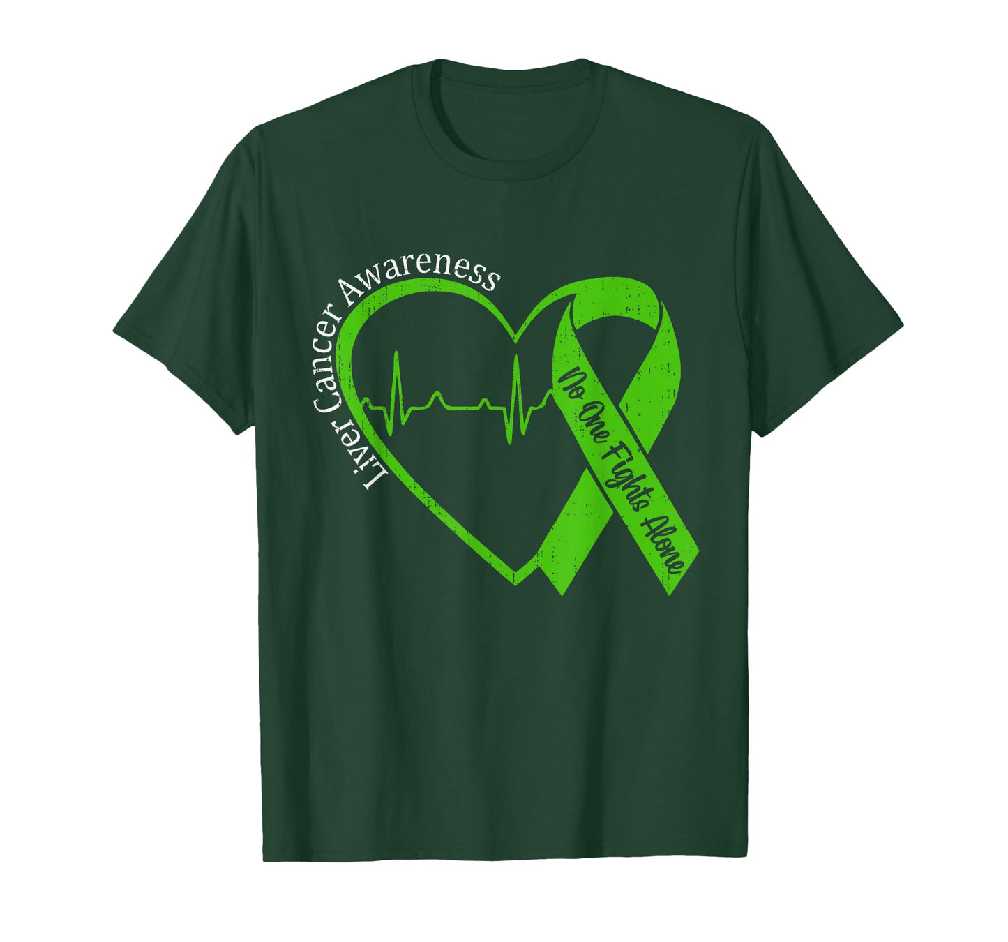 Liver Cancer Awareness Heart Ribbon Green Support Adult Kids T-Shirt
