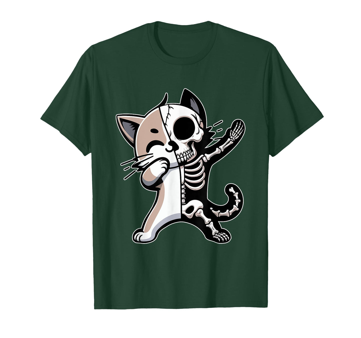 Dabbing Cat Half Skeleton Halloween Costume Owner Lover T-Shirt