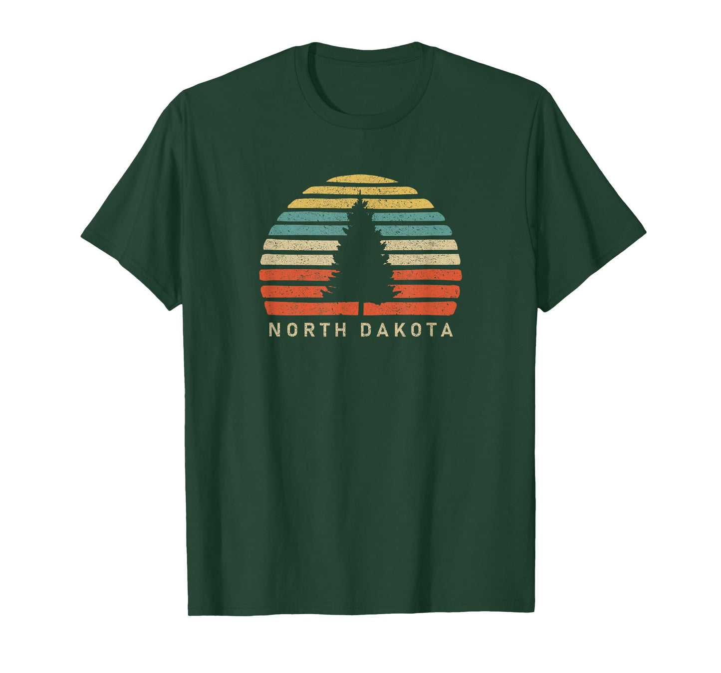 Retro Sunset North Dakota T-Shirt Pine Tree T-Shirt