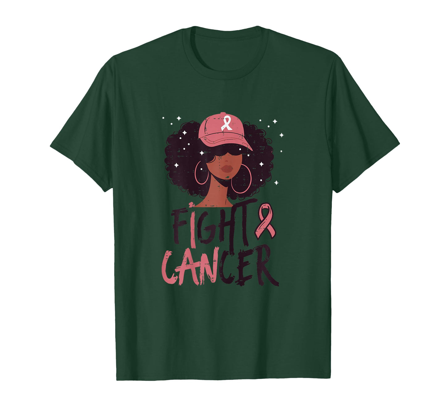 Fight Breast Cancer Afro Black Woman Aware Women Girls Kids T-Shirt