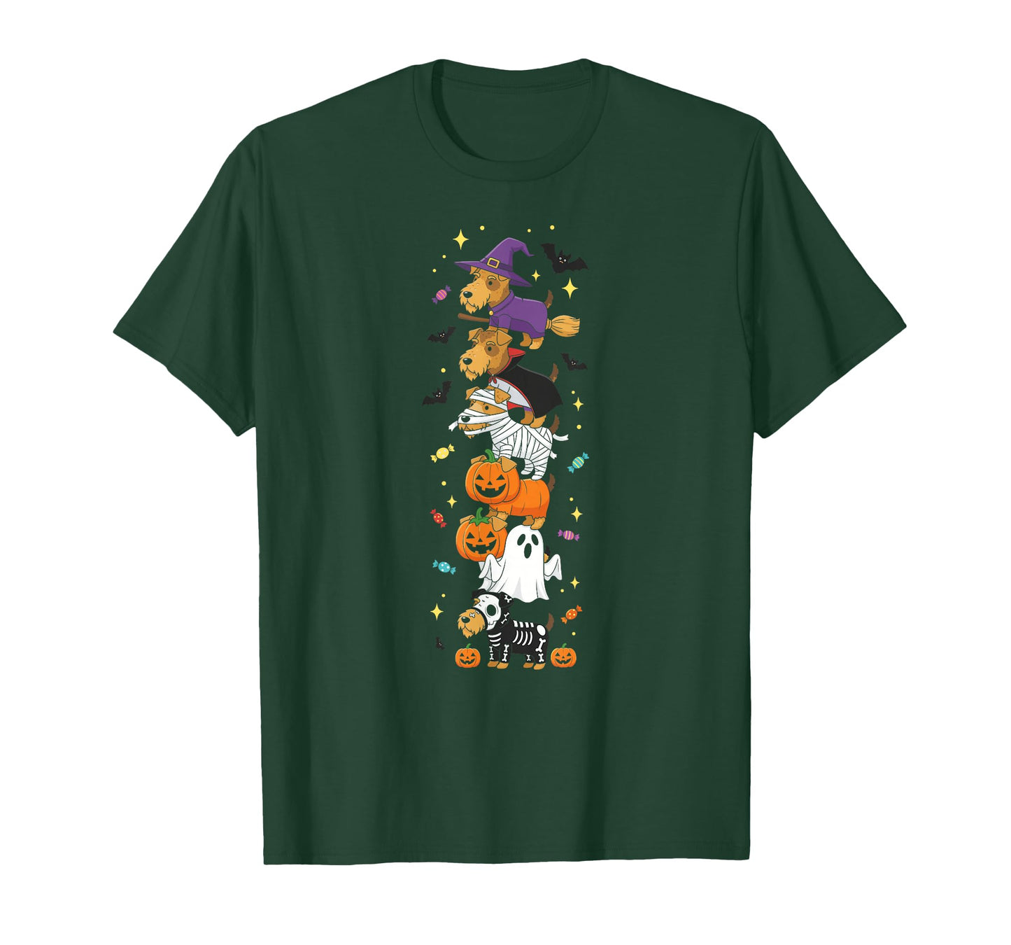Airedale Terrier Dog Witch Ghost Halloween Kids Mens Womens T-Shirt