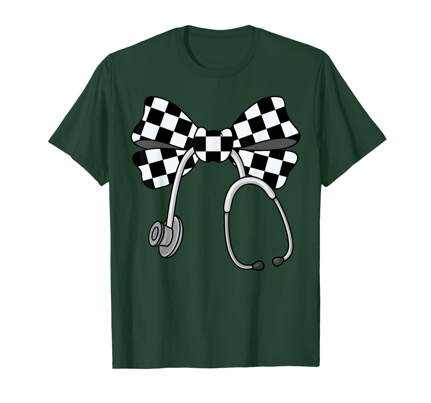 Checkered Coquette Nurse Stethoscope Bow Checkered Nurse T-Shirt