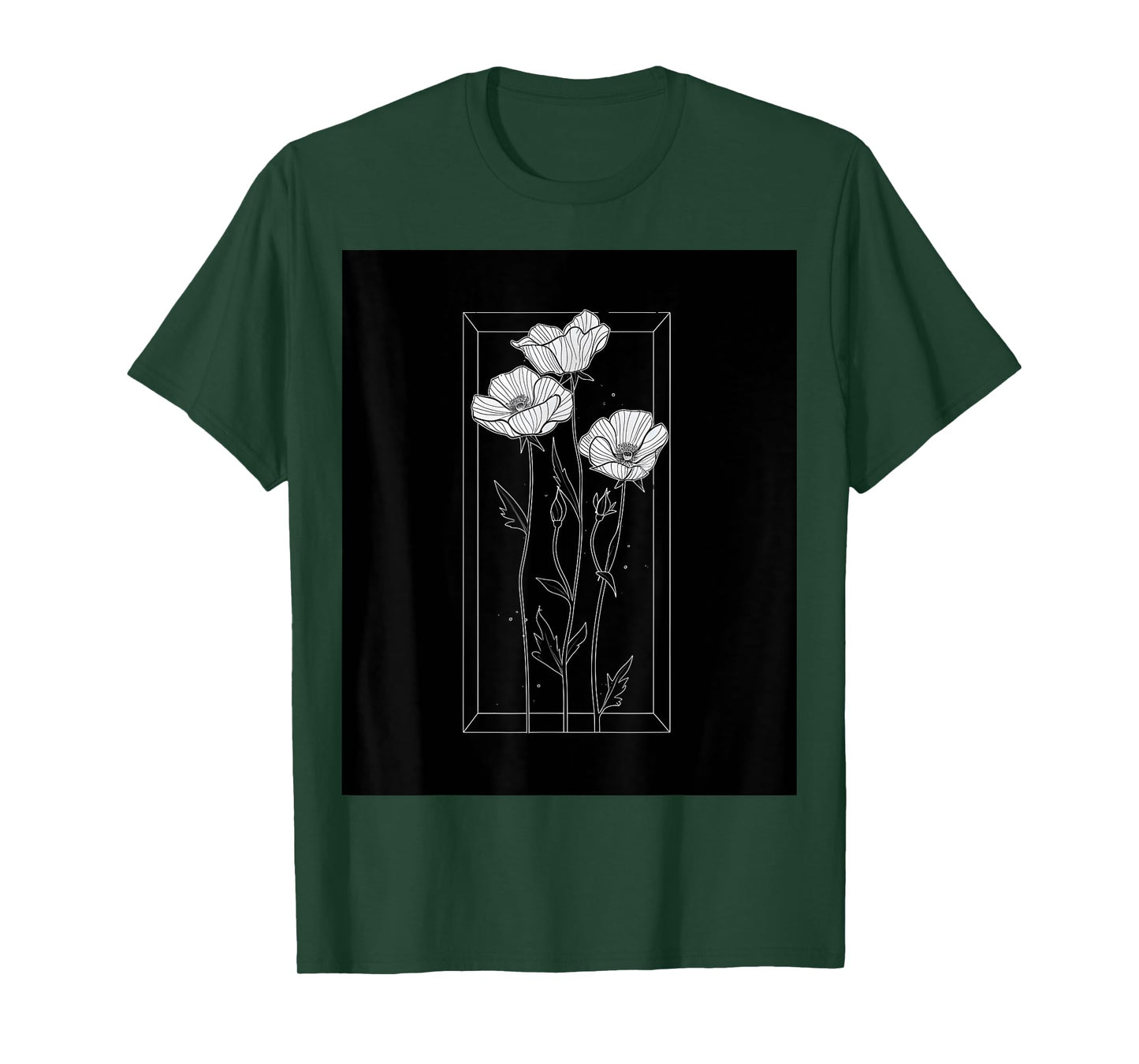 Chic Florals Black and White Minimalist Flowers T-Shirt