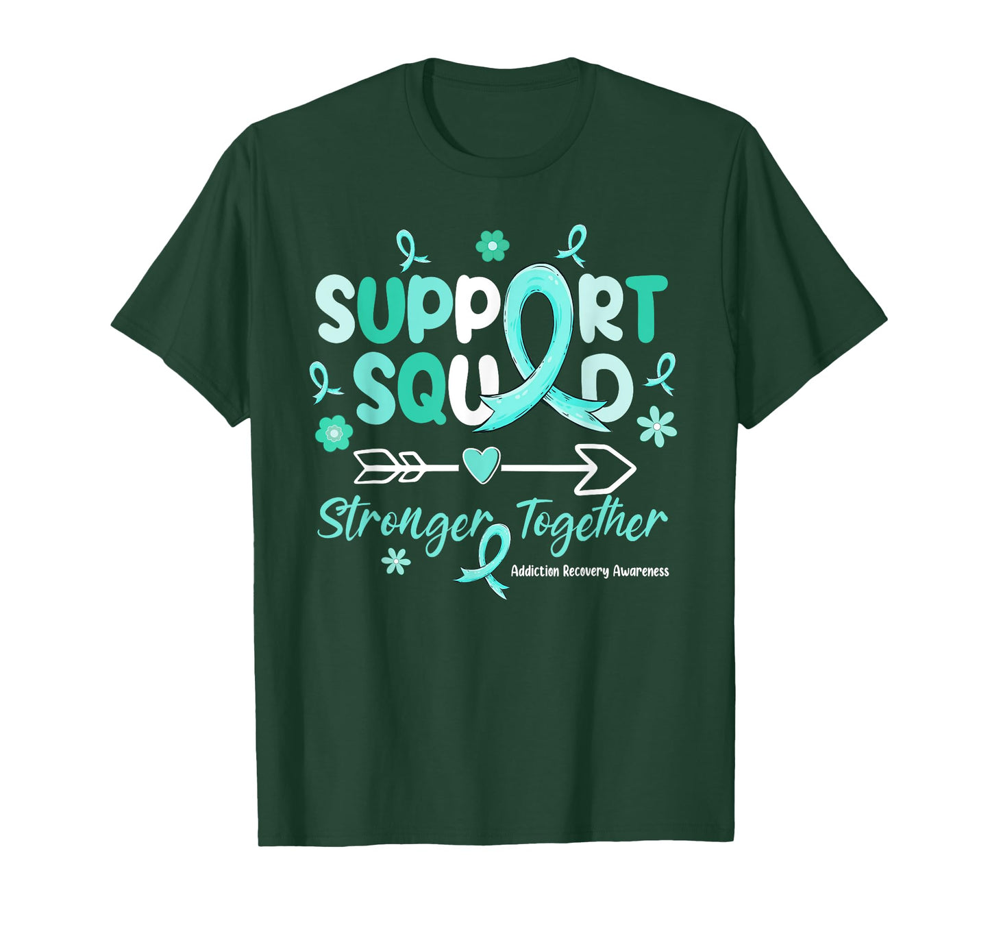 Groovy Support Squad Teal Ribbon Addiction Recovery T-Shirt