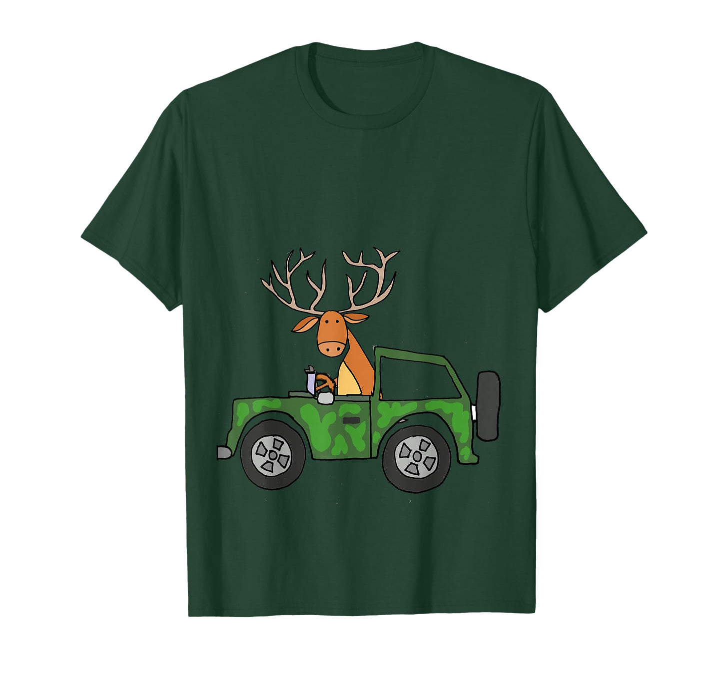 Smilealottees Cool Buck Deer Driving Camouflage Car T-shirt