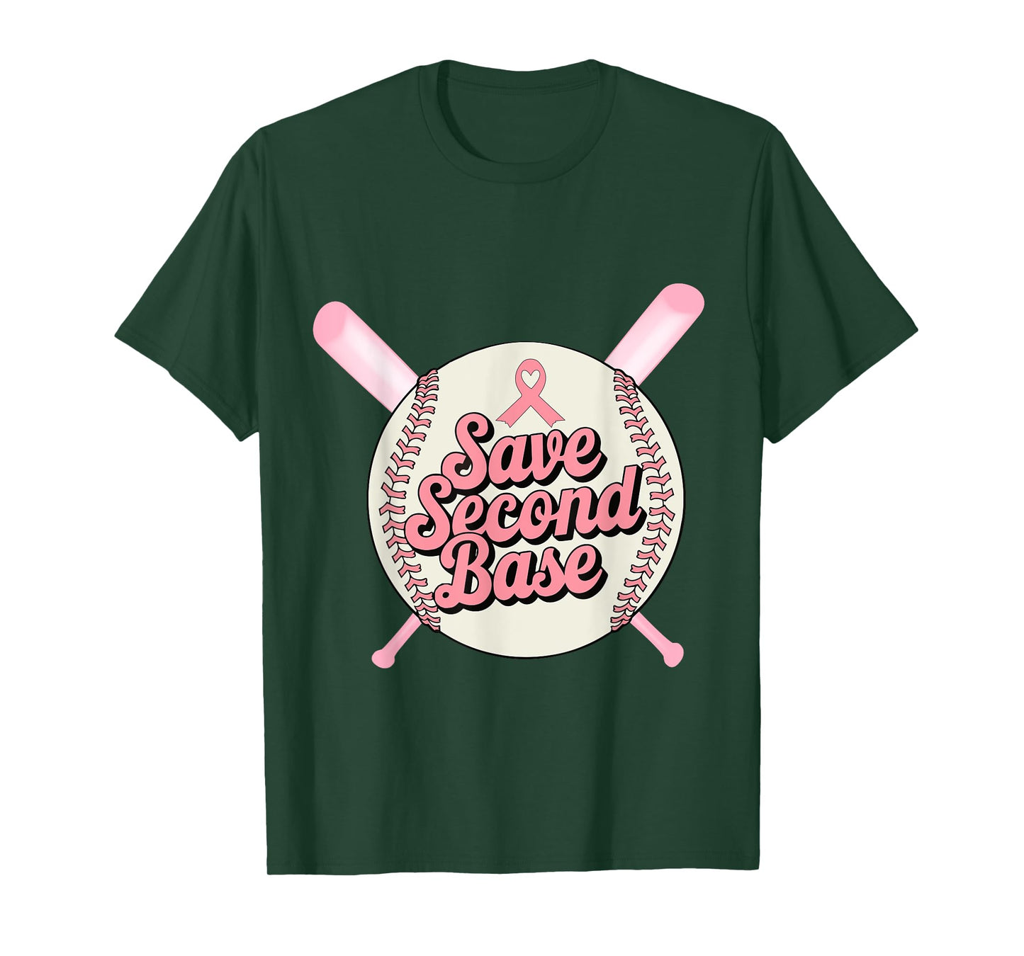 Save Second And Base Funny Softball Breast Cancer Awareness T-Shirt