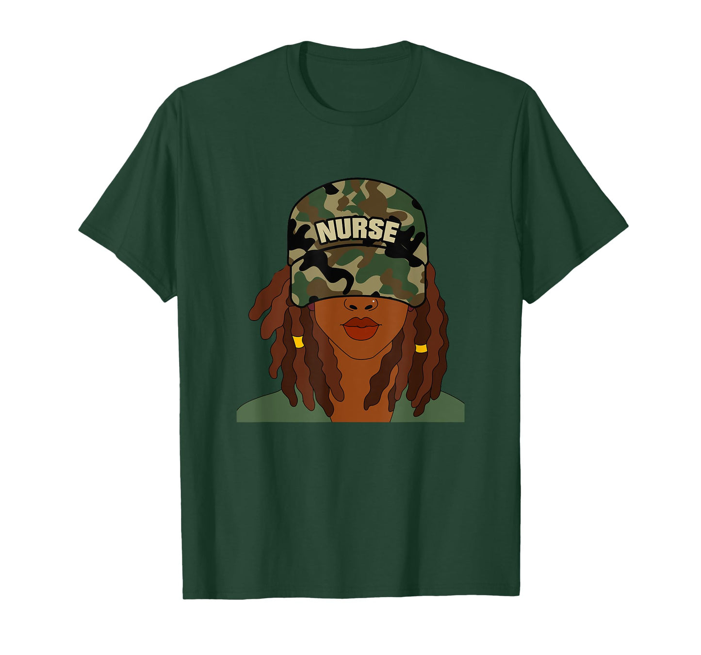 African American Nurse LPN Camo Camouflage Hat Locs T-Shirt